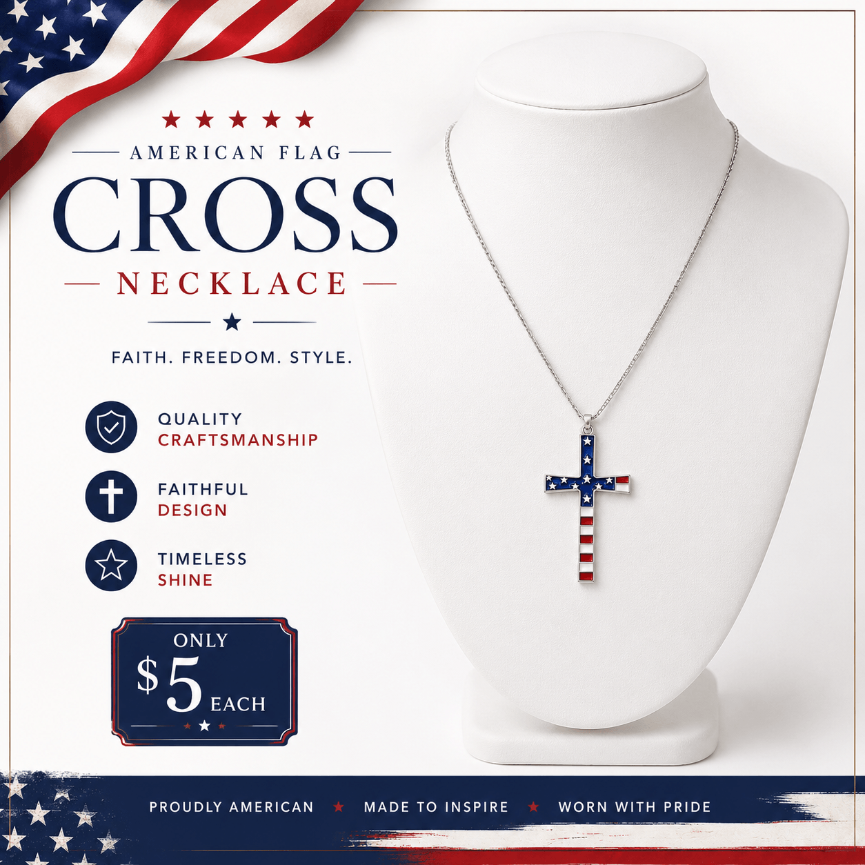 Faith and Freedom Cross Necklace Multi