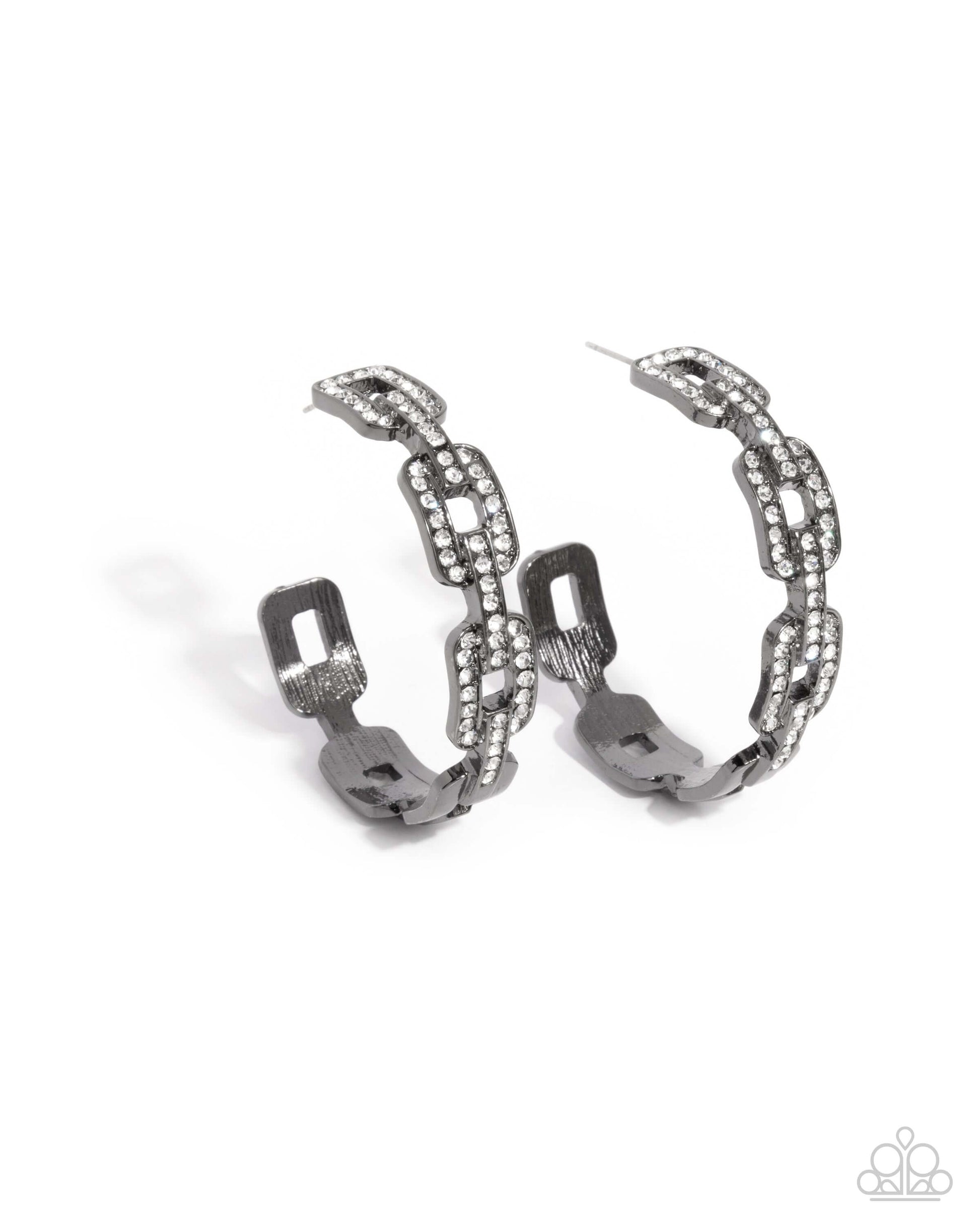 Downtown Decadence - Black Paparazzi Hoop Earrings Accessories,Black,earrings,Gunmetal,Hoops,White rhinestones