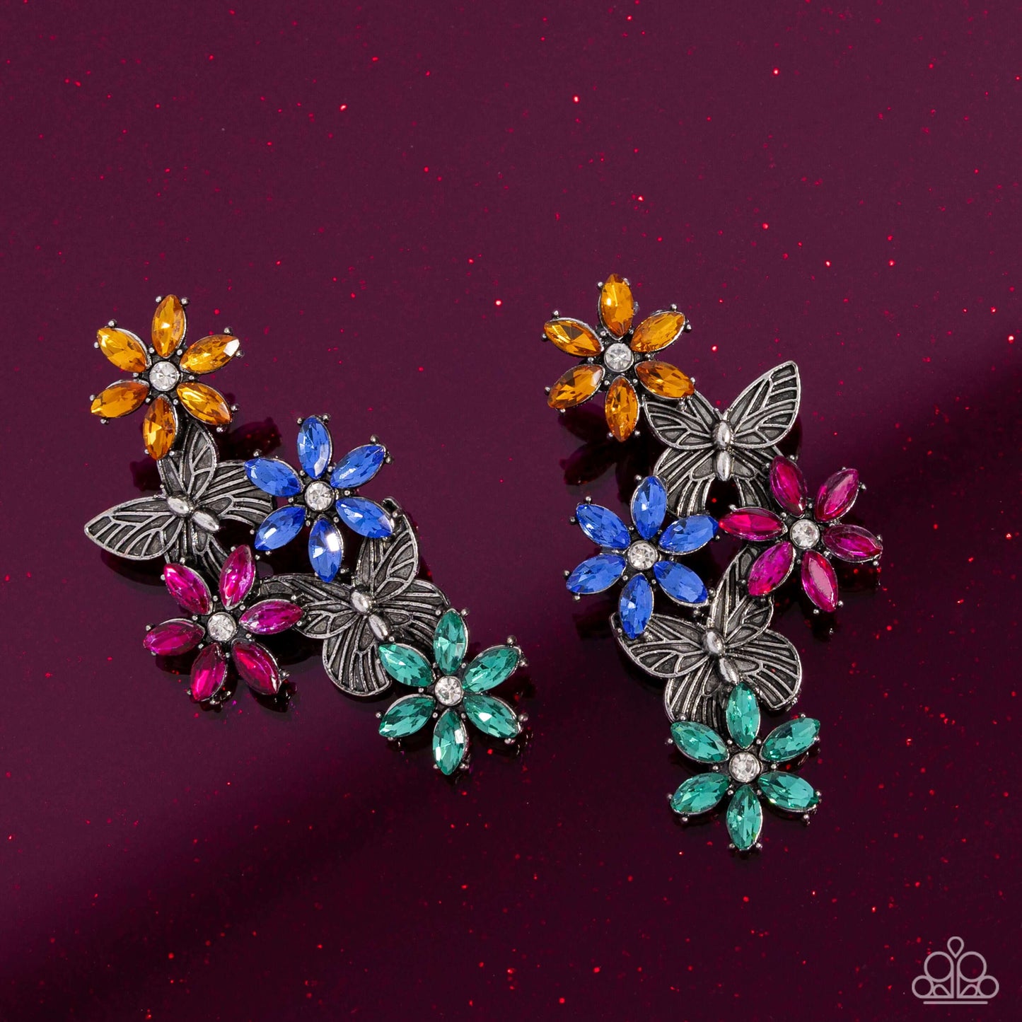 Aerial Award - Multi Paparazzi Butterfly Earrings Accessories,Butterfly,earrings,Multicolor,Post,Silver