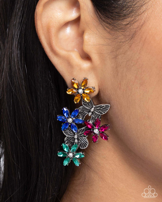 Aerial Award - Multi Paparazzi Butterfly Earrings Accessories,Butterfly,earrings,Multicolor,Post,Silver