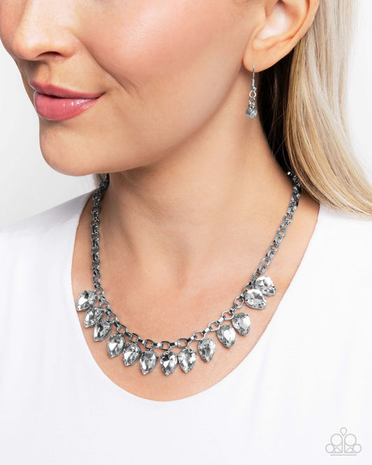 Vicious Vibrancy - White Paparazzi Necklace Accessories,Necklace,Short Necklace,Silver,White rhinestones