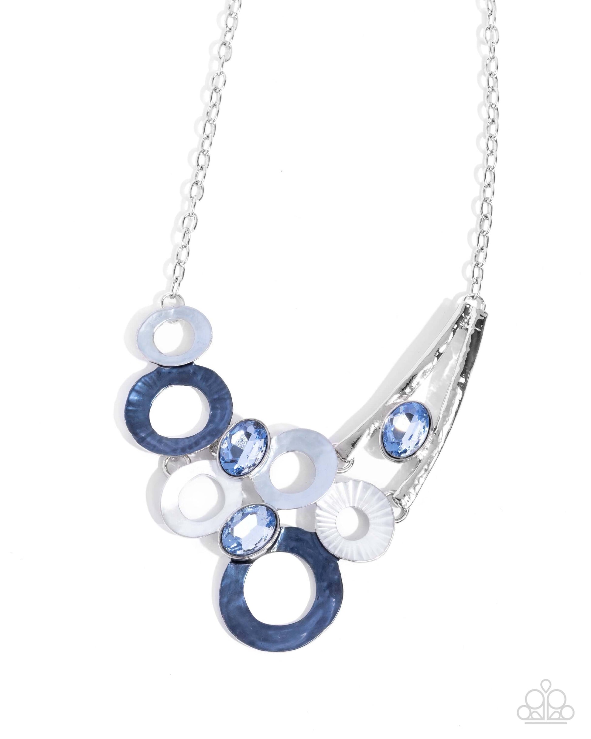Compelling Circles - Blue Paparazzi Necklace Accessories,Blue,Necklace,Short Necklace,Silver Accents