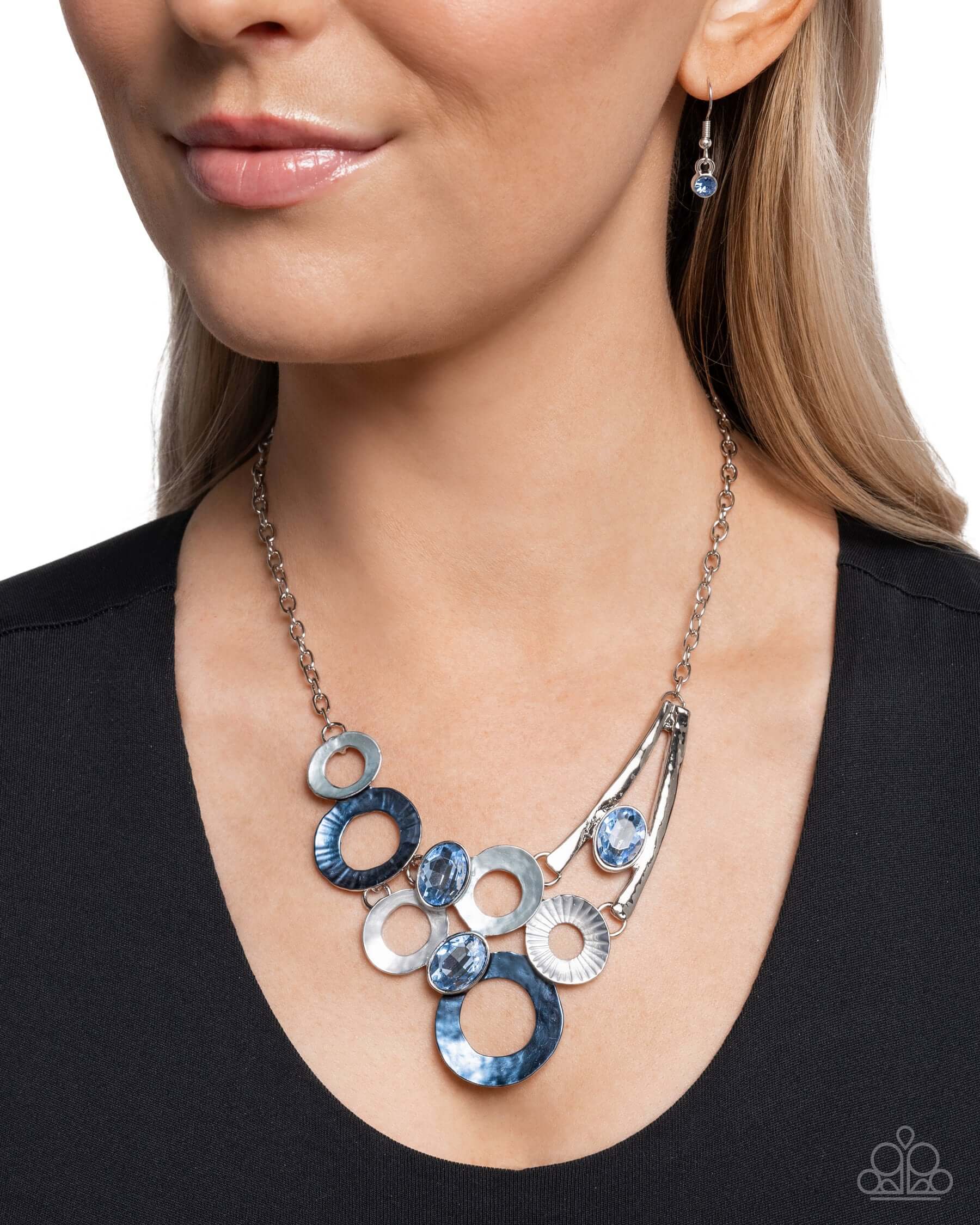 Compelling Circles - Blue Paparazzi Necklace Accessories,Blue,Necklace,Short Necklace,Silver Accents