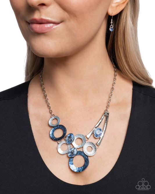 Compelling Circles - Blue Paparazzi Necklace Accessories,Blue,Necklace,Short Necklace,Silver Accents