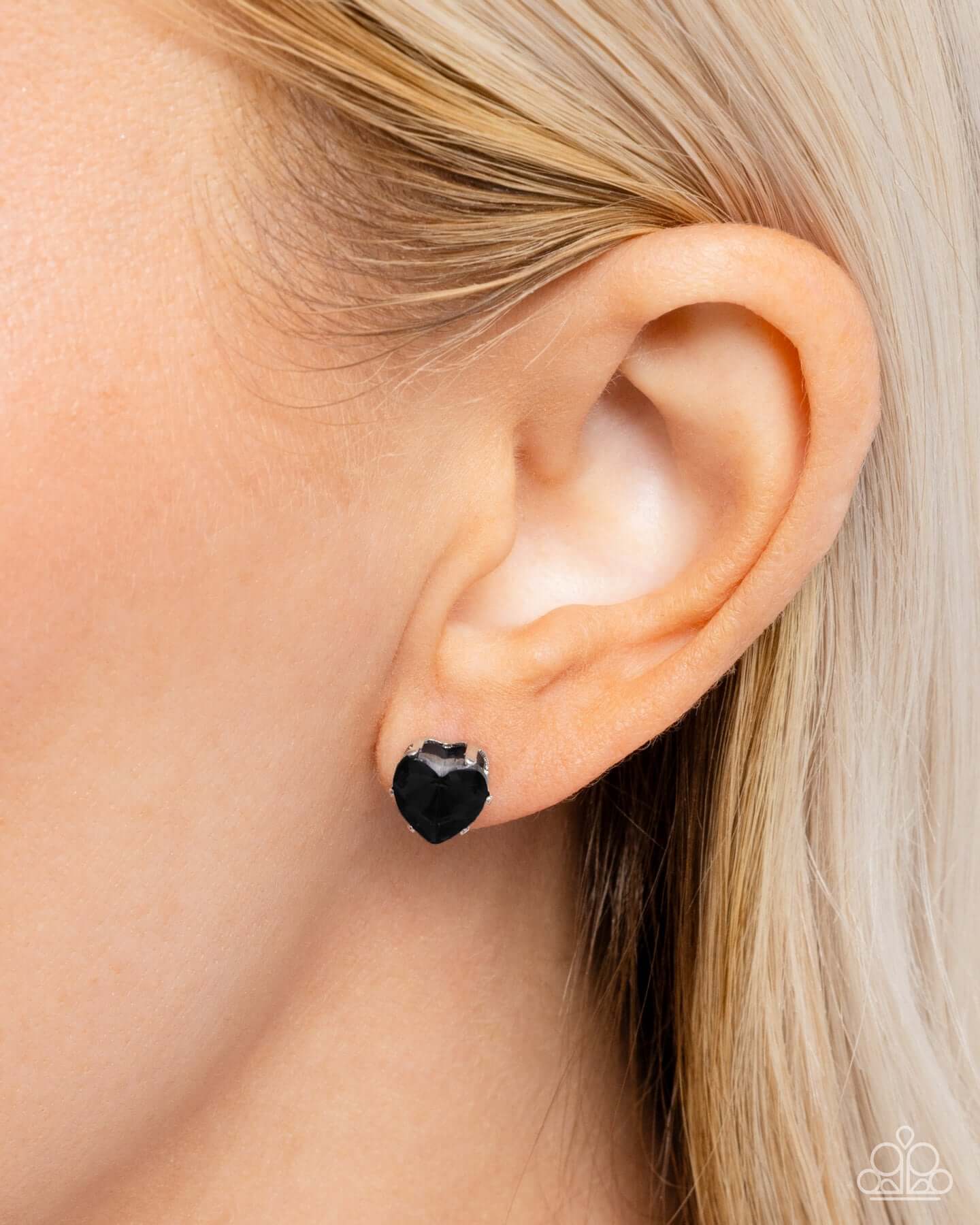 Sweetheart Stunner - Black Paparazzi Earrings Accessories,Black,earrings,Post,Silver Accents