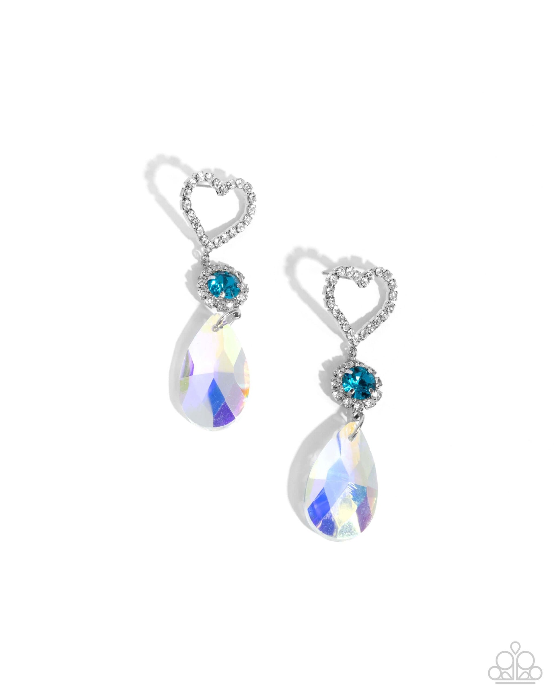 Faceted Frenzy - Blue Paparazzi Heart Earrings Accessories,earrings,Hearts,Multicolor,Silver Accents