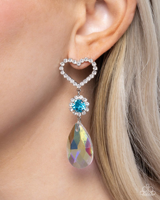 PREORDER ~ Faceted Frenzy - Blue Paparazzi Heart Earrings