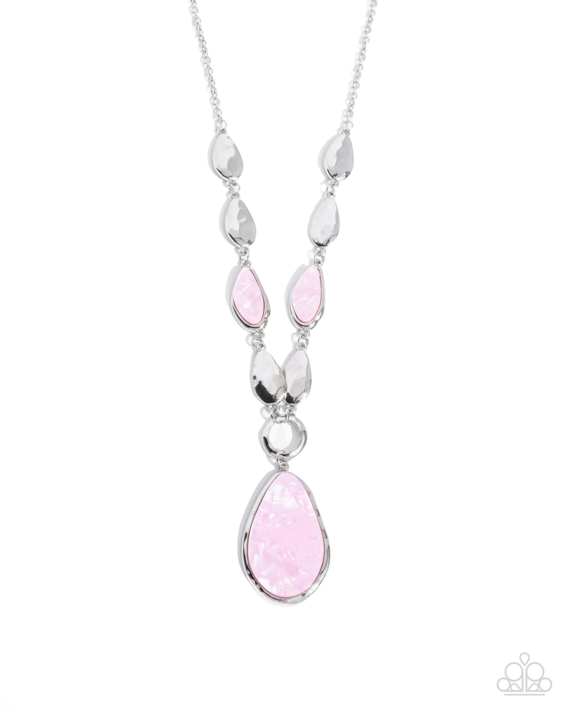 Abstract Abalone - Pink Paparazzi Ring Abalone,Accessories,Necklace,Pink,Shell-Like,Short Necklace,Silver Accents