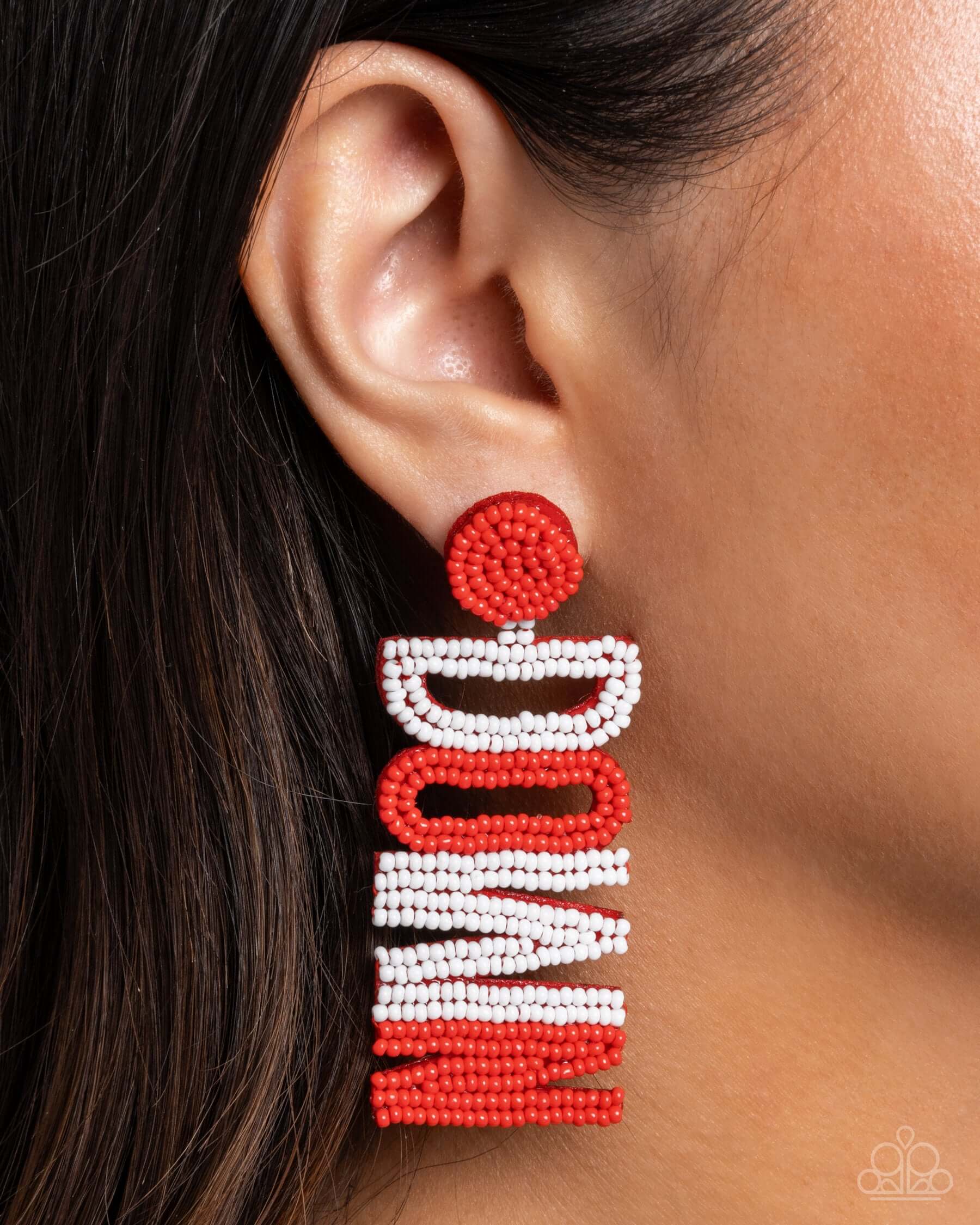 Touchdown Texture - Red Paparazzi Team Earrings $5 Jewelry with Janet Morgan Earrings