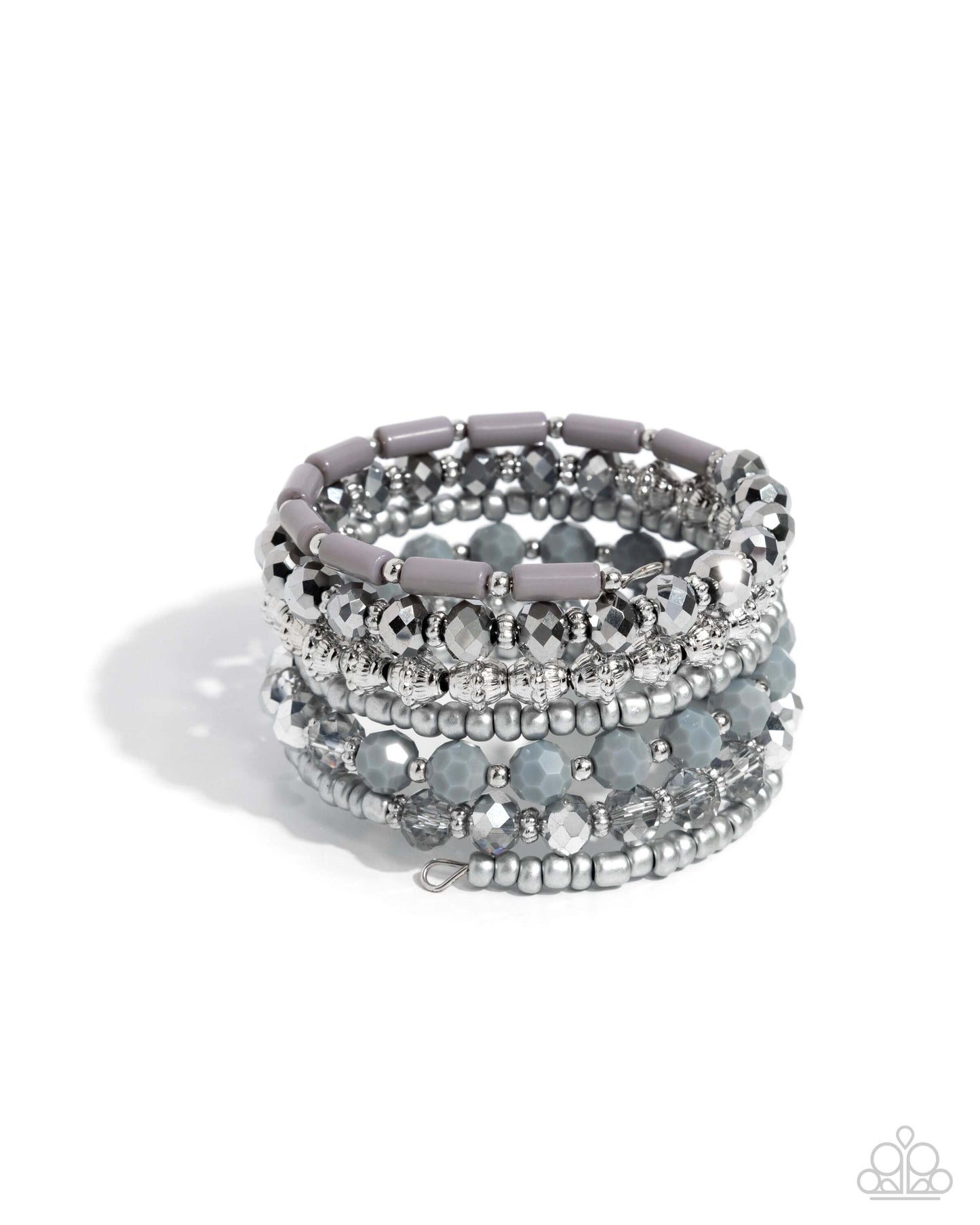 Stacked Surprise - Silver Paparazzi Infinity Coil Wrap Bracelet Accessories,Bracelet,Coil Bracelet,Gray,Infinity Wrap,Silver