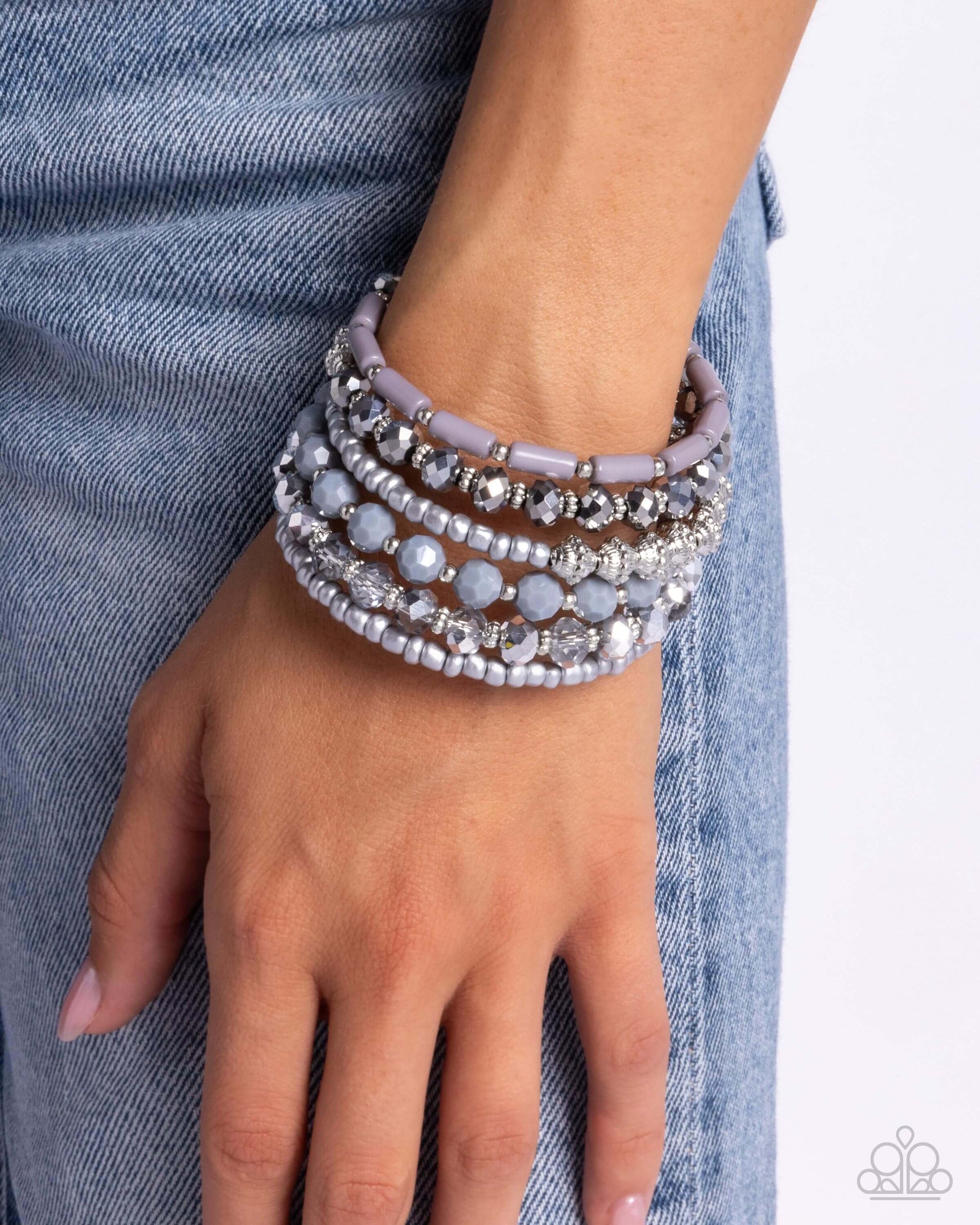 Stacked Surprise - Silver Paparazzi Infinity Coil Wrap Bracelet Accessories,Bracelet,Coil Bracelet,Gray,Infinity Wrap,Silver