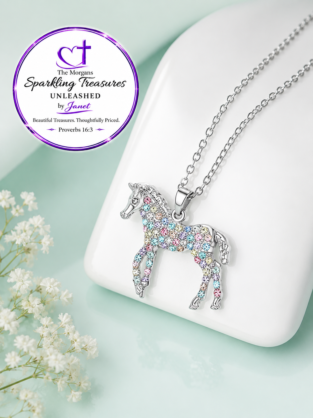 Majestic Grace™ Crystal Horse Necklace Multi
