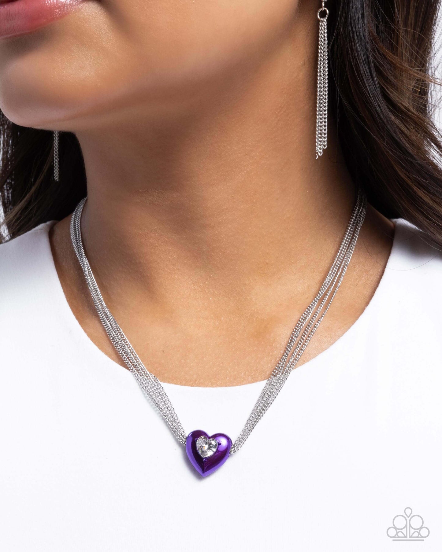 Malibu Infatuation - Purple Paparazzi Heart Necklace Accessories,Hearts,Necklace,purple,Short Necklace,Silver Accents