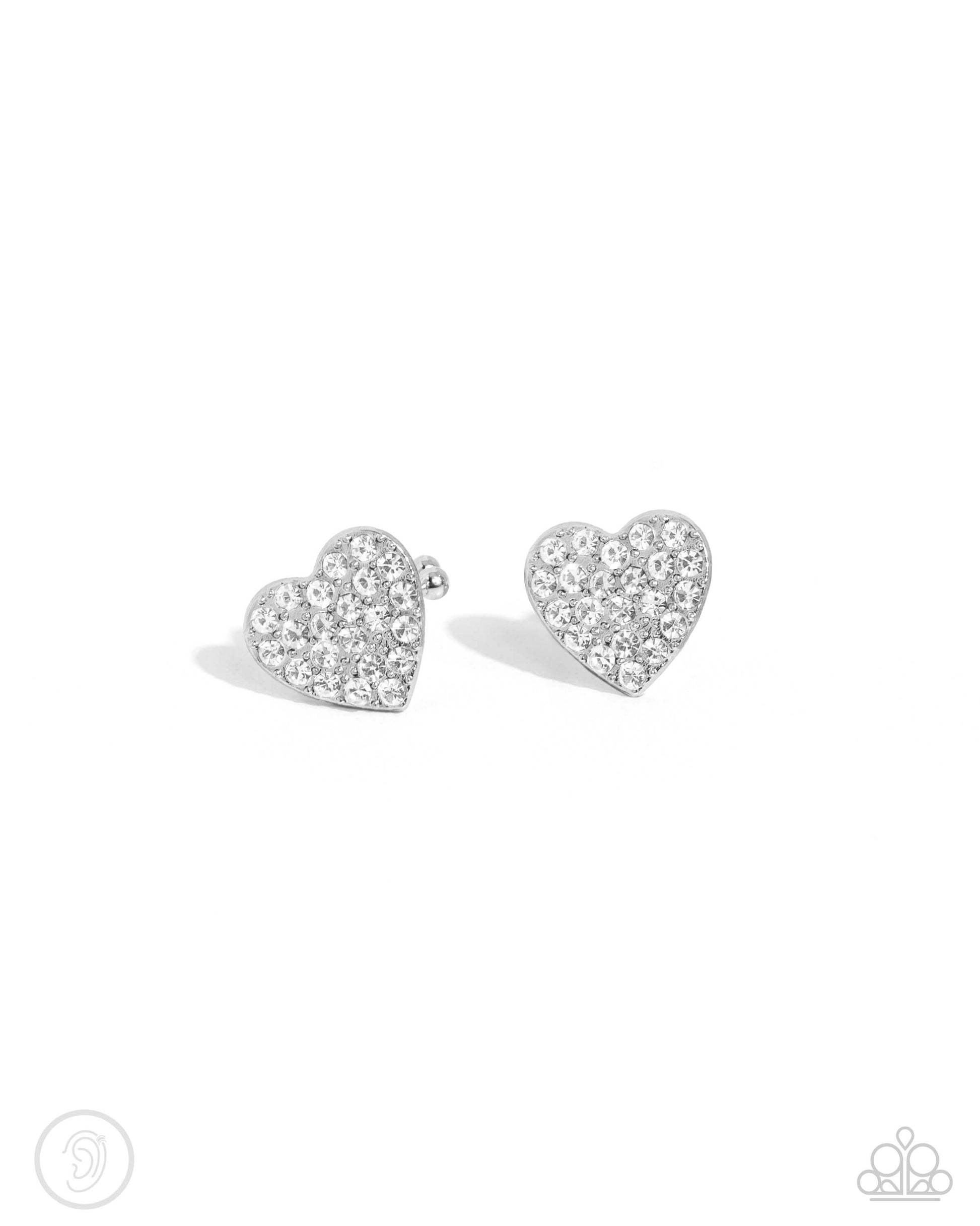 As Far As It GLOWS - White Paparazzi Heart Ear Cuff Earring $5 Jewelry with Janet Morgan Jewelry