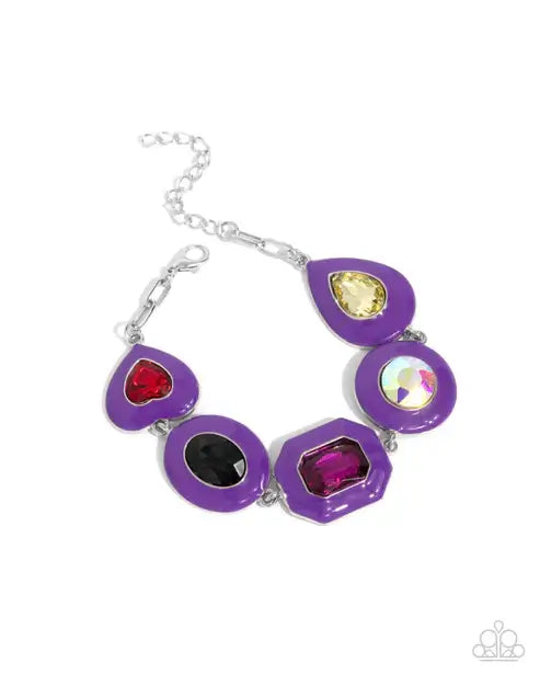 Paparazzi Glazed Guest Multicolor Bracelet Accessories,Bracelet,Hearts,purple,Silver Accents