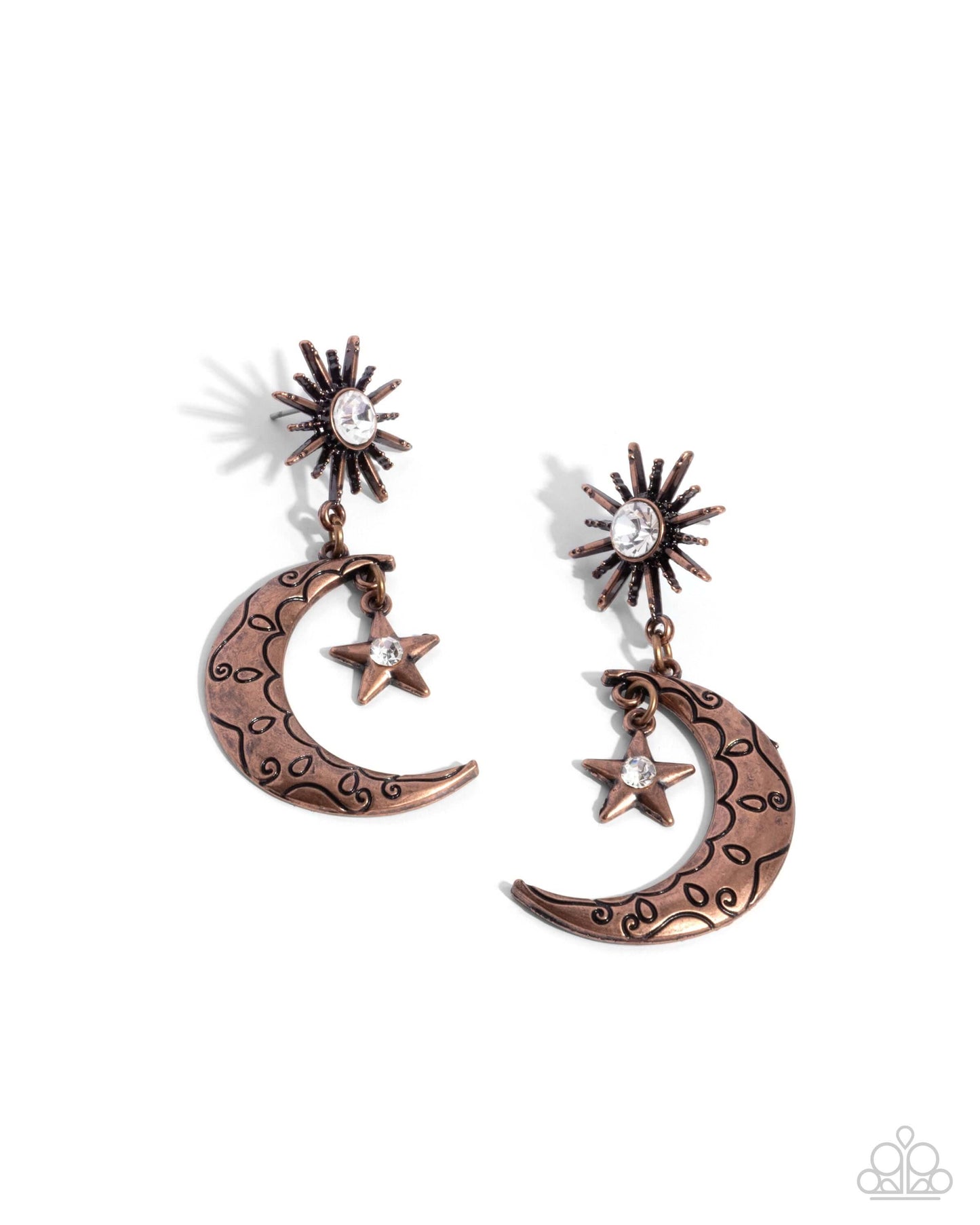 Cosmic Cutie - Copper Paparazzi Earrings Accessories,Copper,earrings,MOON,Stars