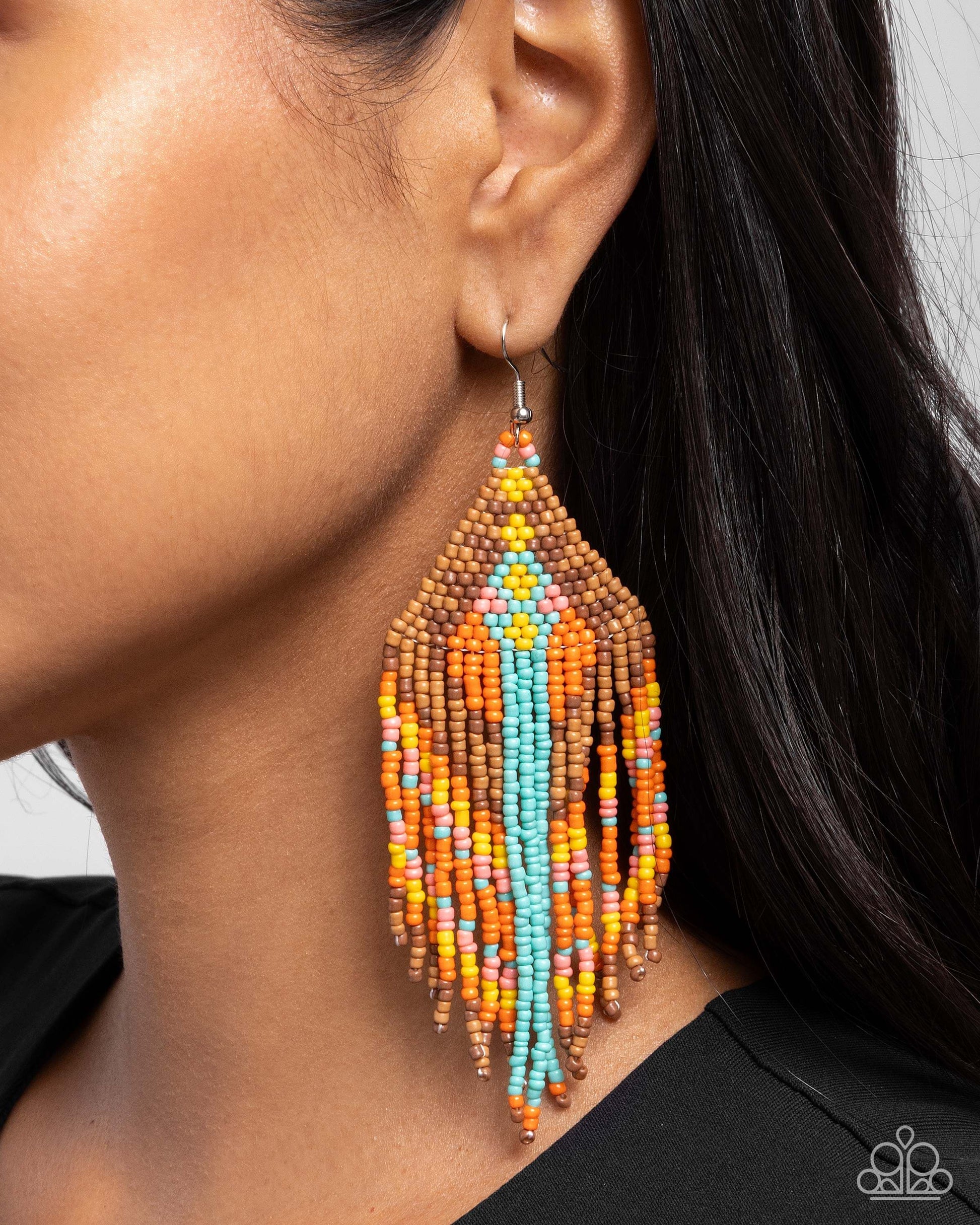Paramount Pattern - Multi Paparazzi Earrings Accessories,Brown,earrings,Multicolor,Orange,Seedbeads,Turquoise