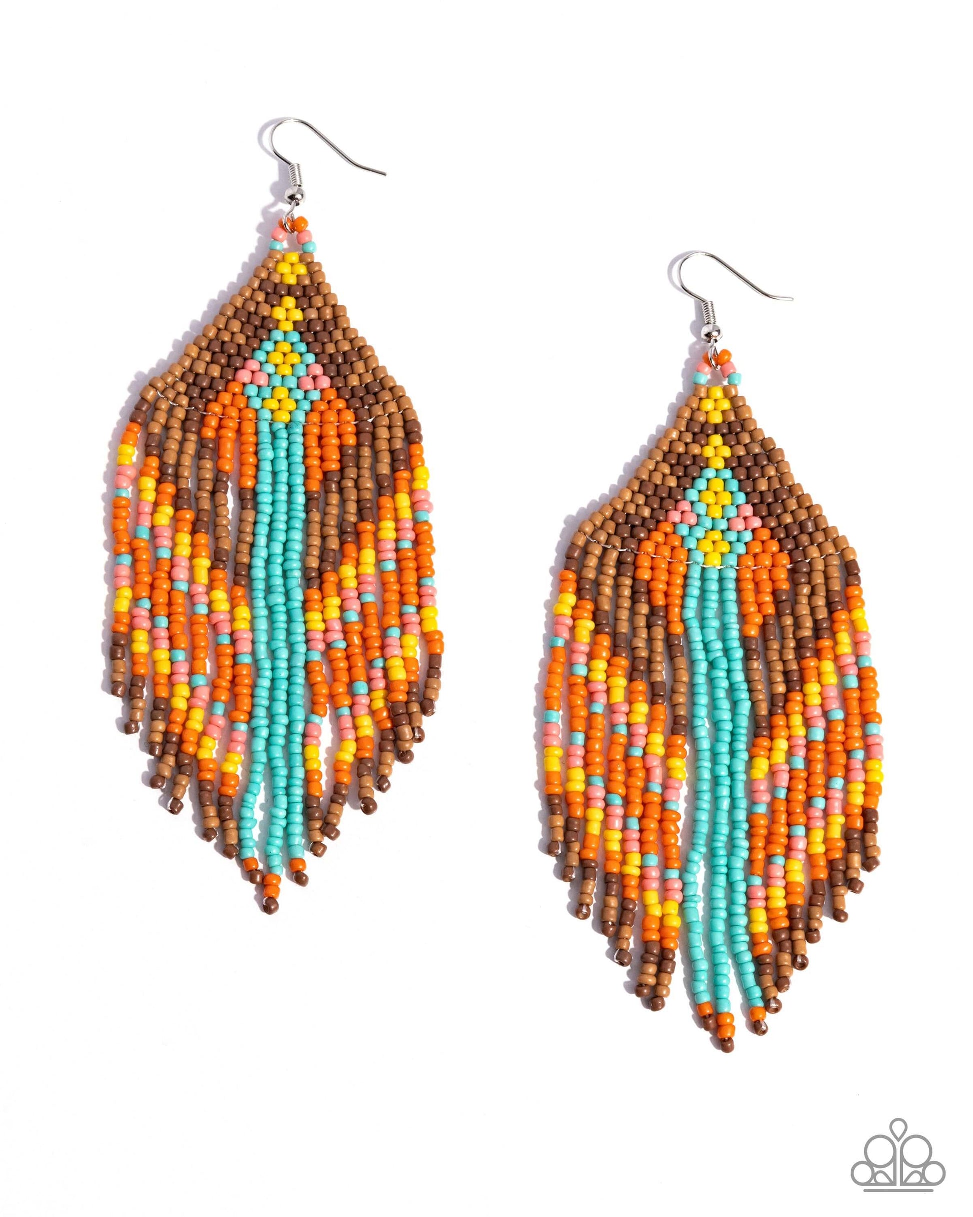 Paramount Pattern - Multi Paparazzi Earrings Accessories,Brown,earrings,Multicolor,Orange,Seedbeads,Turquoise