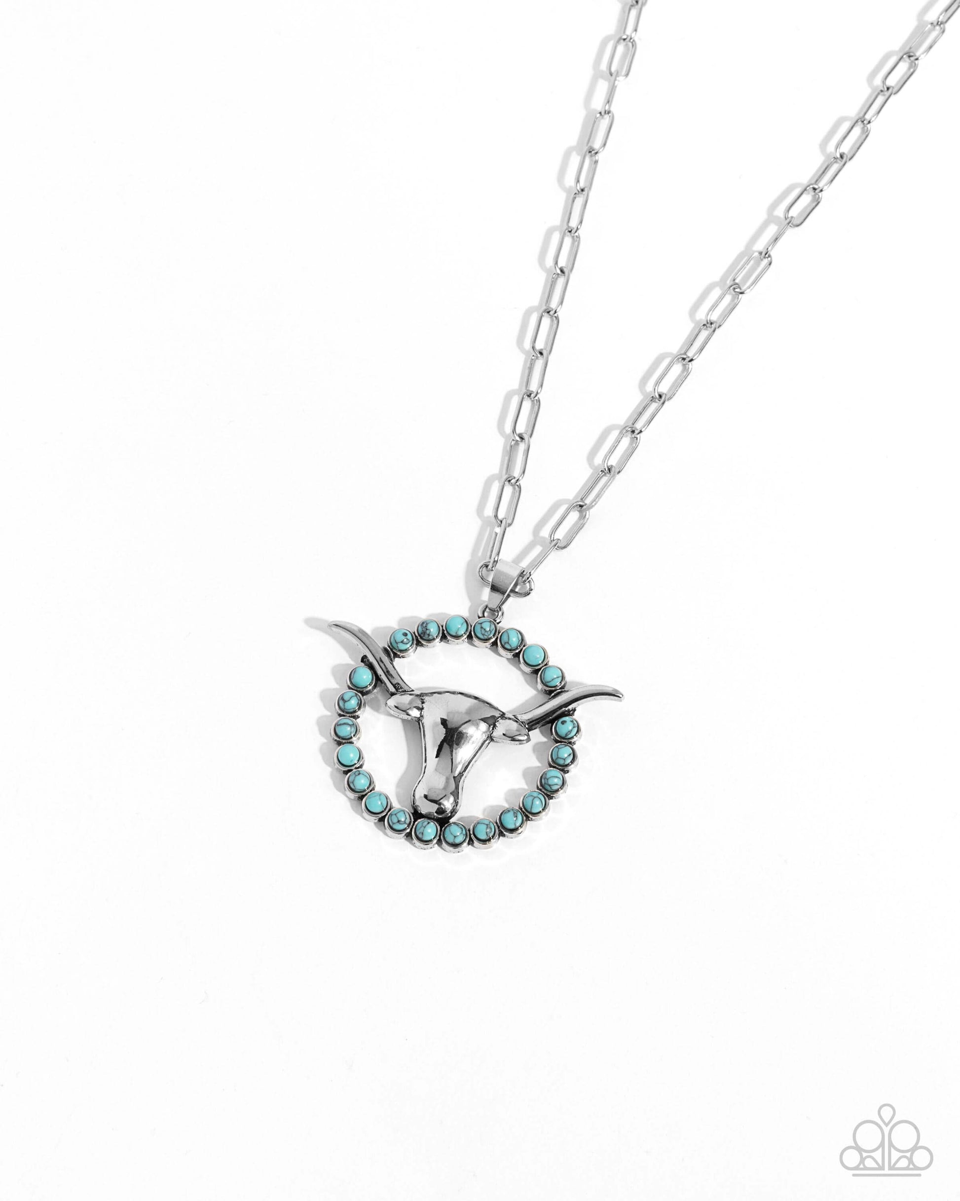 Longhorn Lasso - Blue Paparazzi Western Necklace $5 Jewelry with Janet Morgan Necklaces