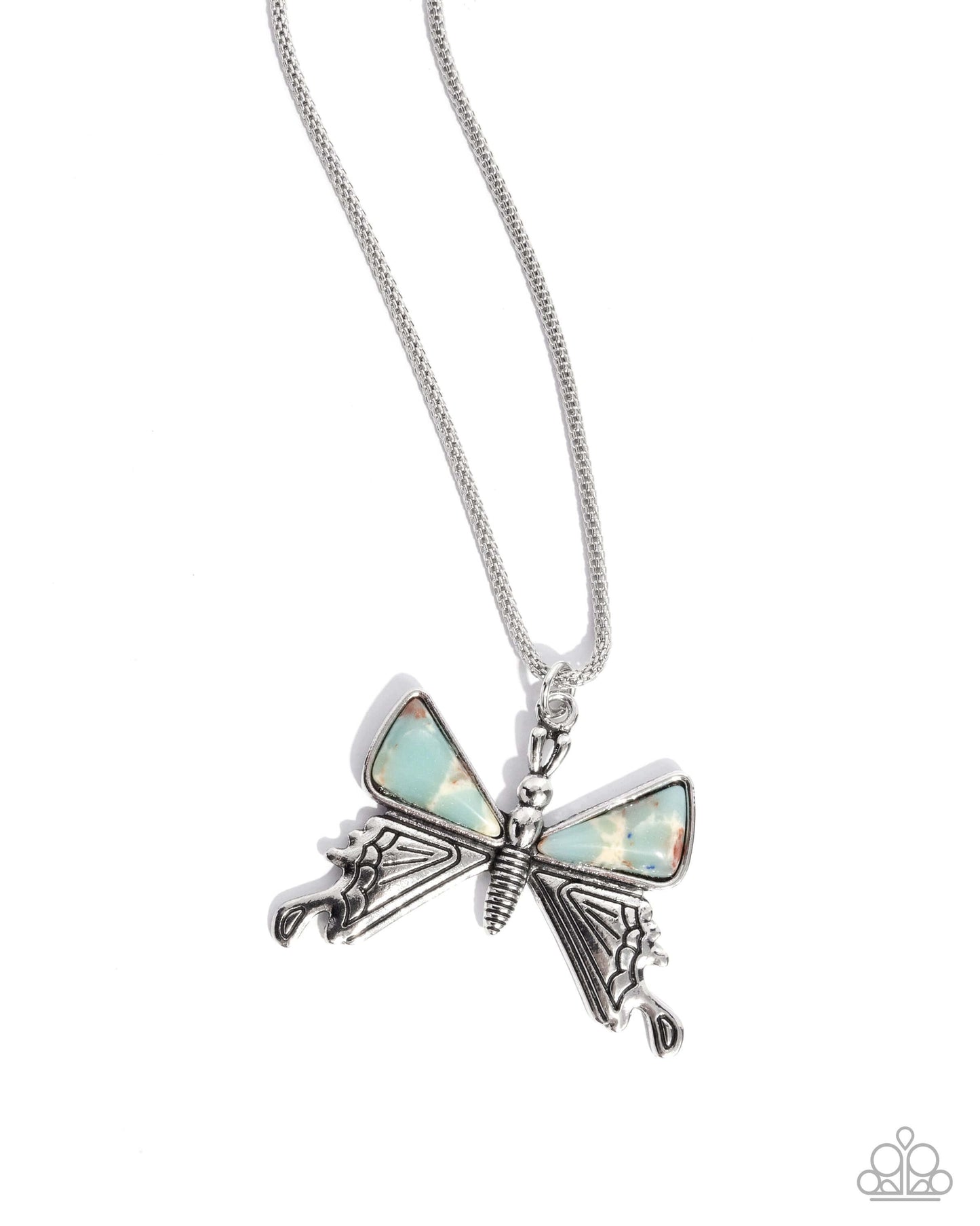 Down to Earth Descent - Blue Paparazzi Necklace Accessories,Blue,Butterfly,Necklace,New Arrival,Short Necklace,Turquoise