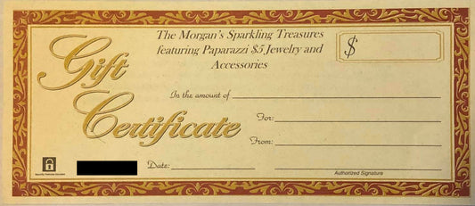 The Morgan's Sparkling Treasures (TMST) ~ Gift Certificates $5 Jewelry with Janet Morgan Gift Cards