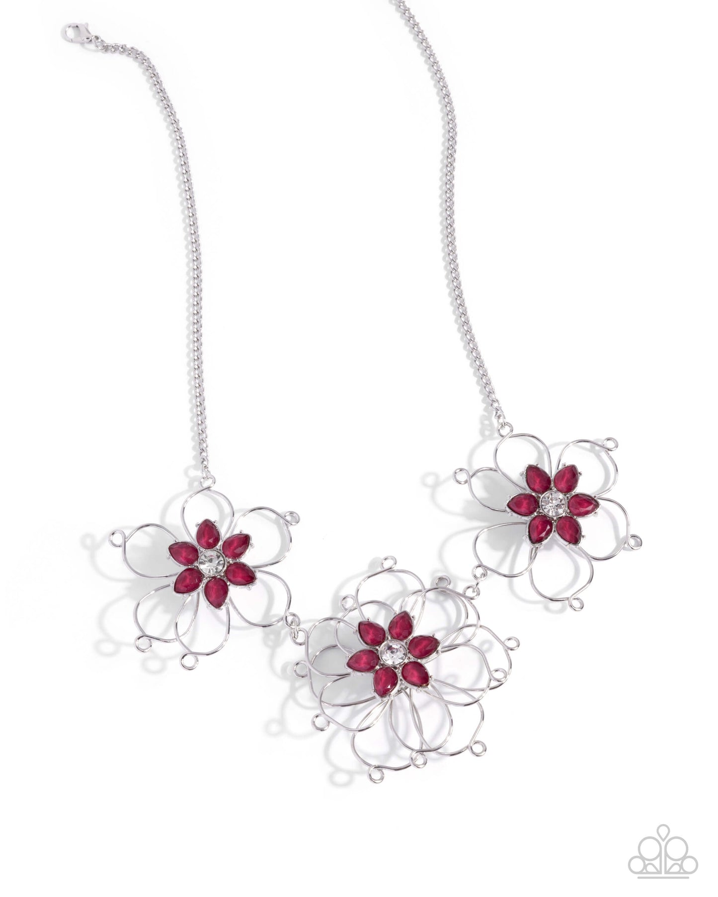 Wiry Welcome - Pink Paparazzi Necklace Accessories,Floral,Necklace,Pink,Short Necklace,Silver Accents