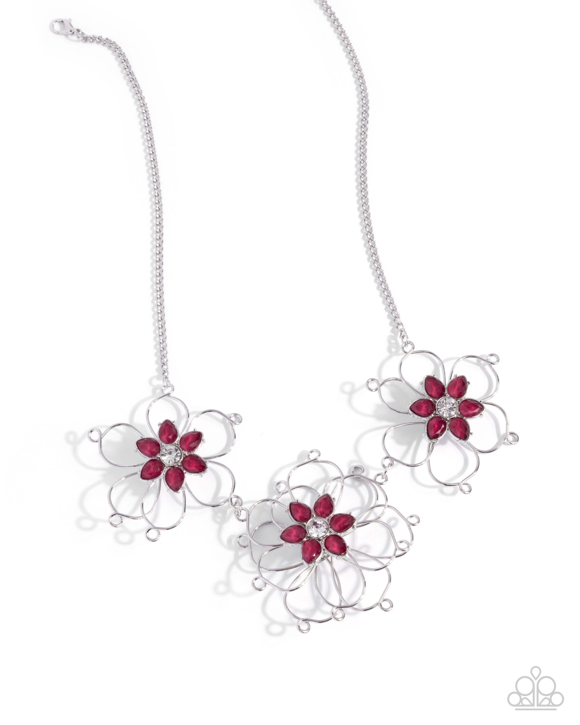 Wiry Welcome - Pink Paparazzi Necklace Accessories,Floral,Necklace,Pink,Short Necklace,Silver Accents