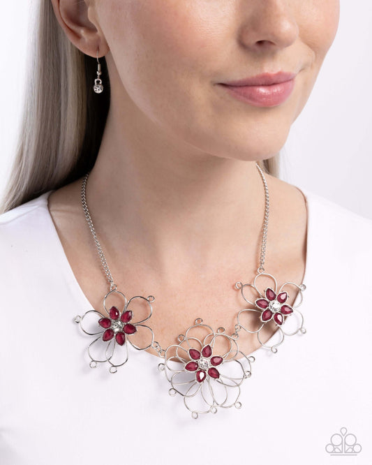Wiry Welcome - Pink Paparazzi Necklace Accessories,Floral,Necklace,Pink,Short Necklace,Silver Accents