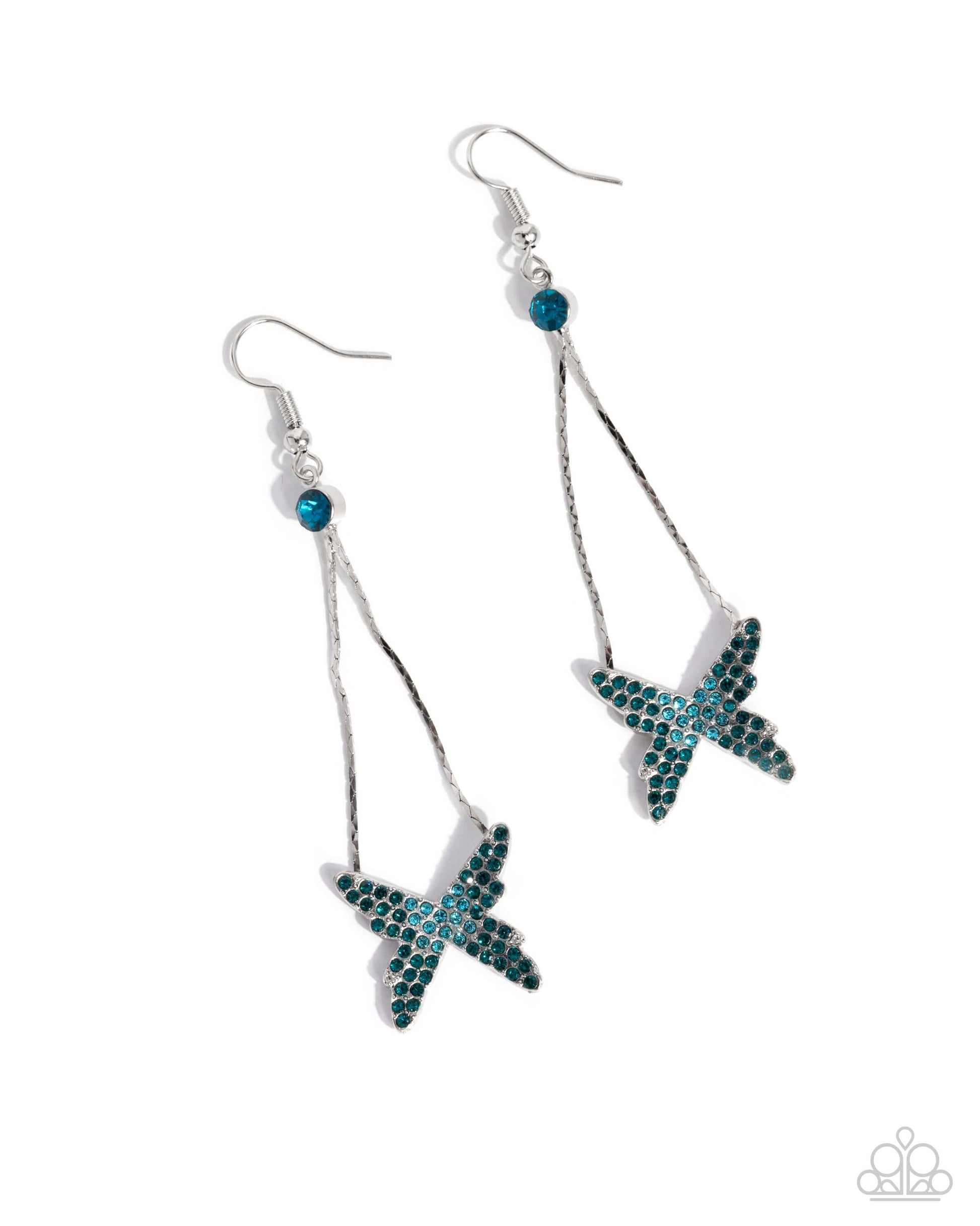 Pick A FLIGHT - Blue Paparazzi Butterfly Earrings Accessories,Blue,Butterfly,earrings