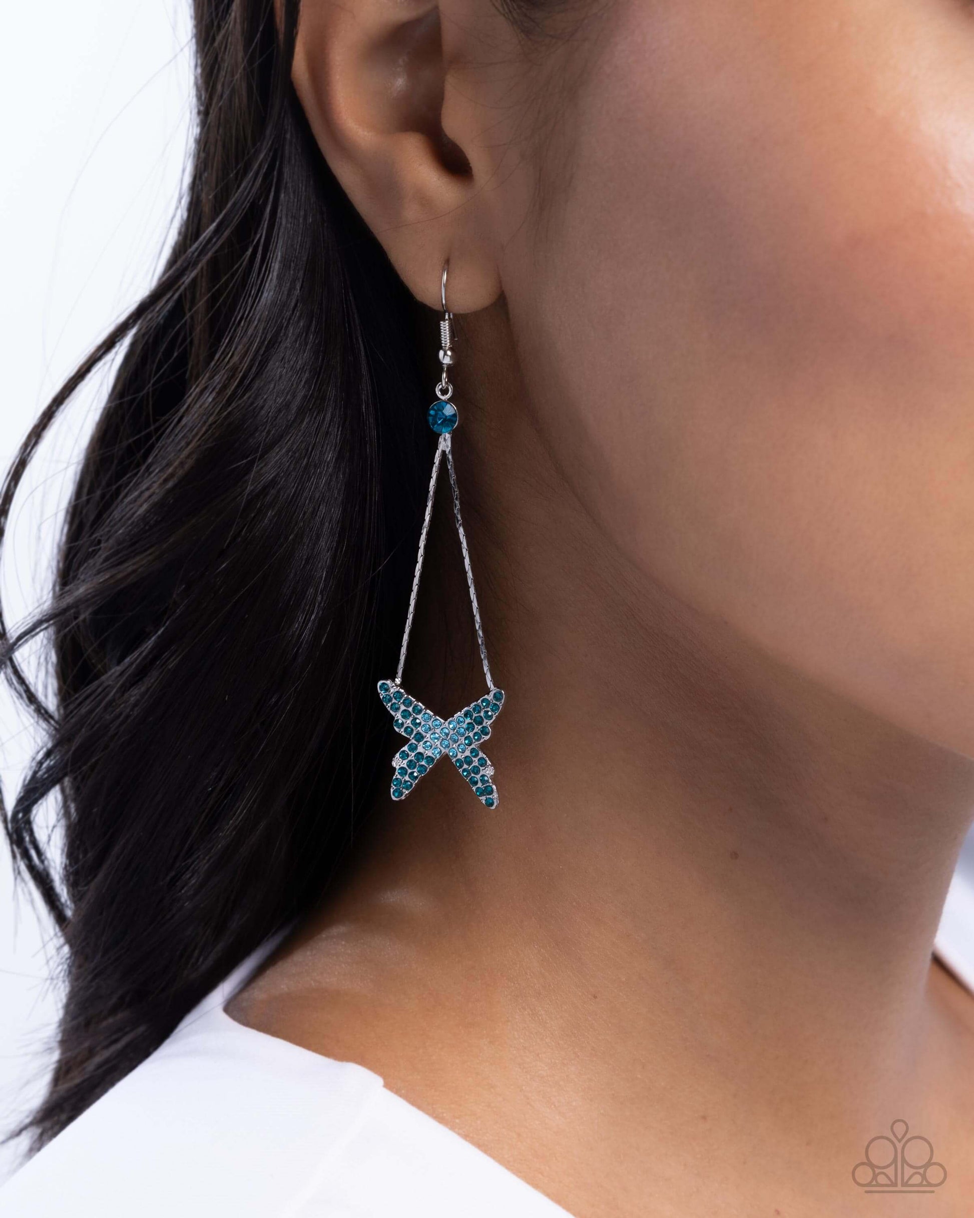 Pick A FLIGHT - Blue Paparazzi Butterfly Earrings Accessories,Blue,Butterfly,earrings