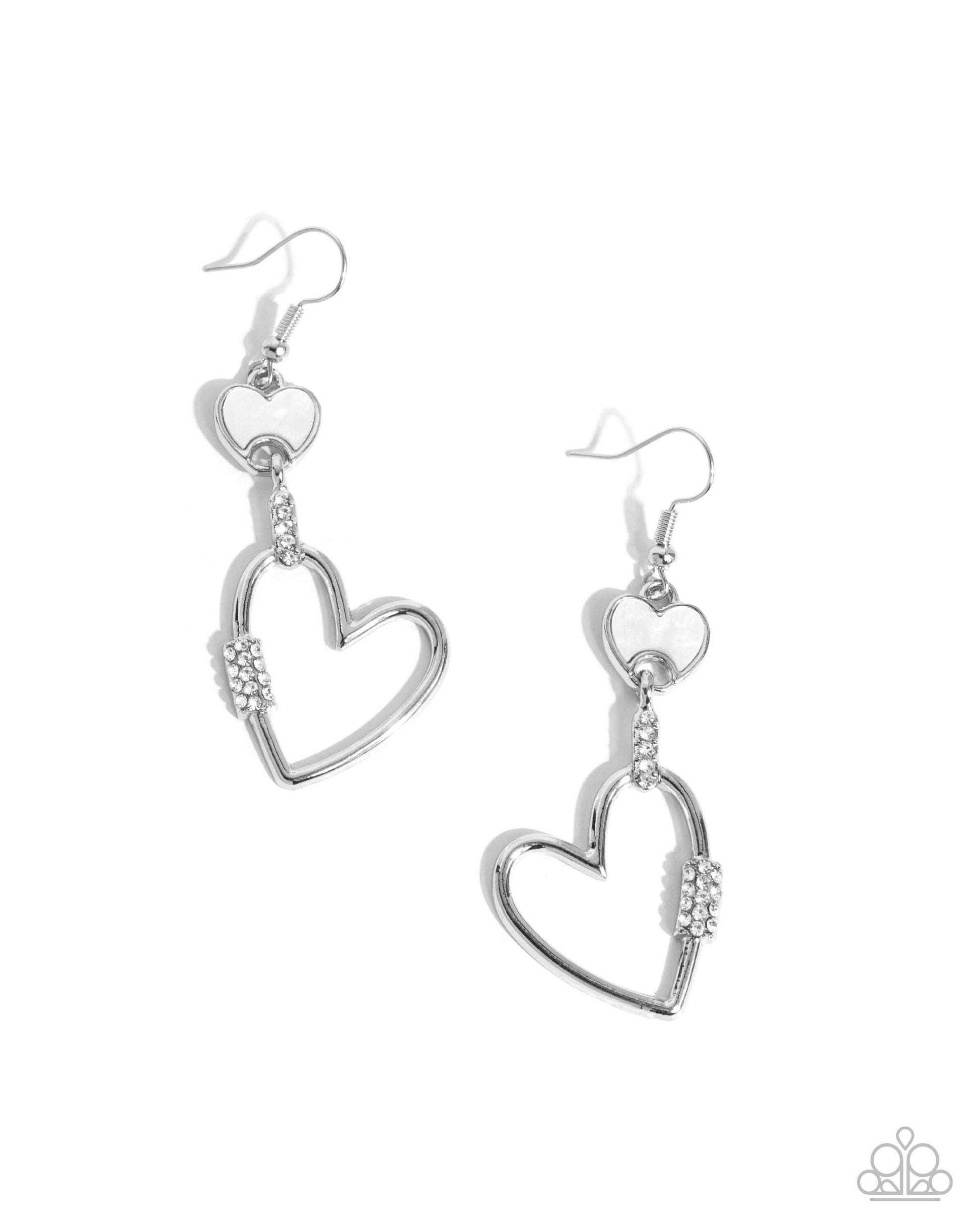 Eternally Enamored - White Paparazzi Heart Earrings Accessories,earrings,Hearts,Silver,White