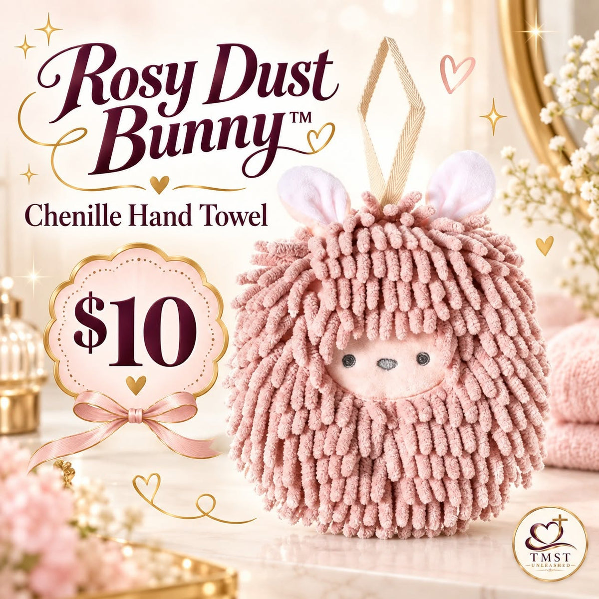 Rosy Dust Bunny Chenille Hand Towel