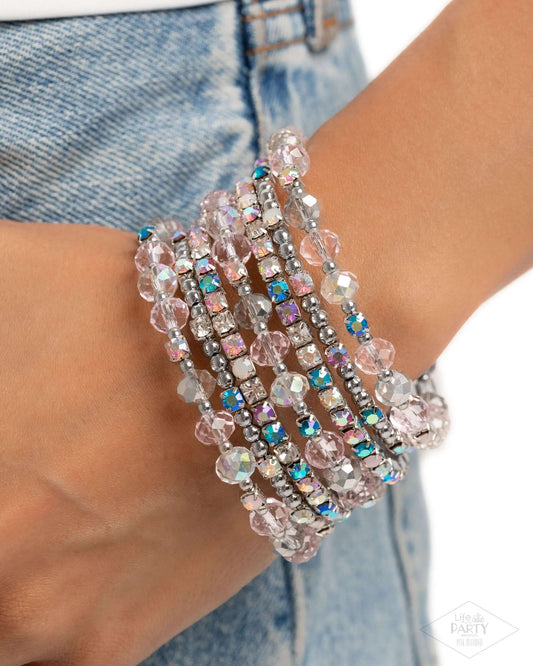 Sizzling Stack - Multi Paparazzi Pink Diamond Bracelet Accessories,Bracelet,Coil Bracelet,Exclusives,Multicolor,Pink
