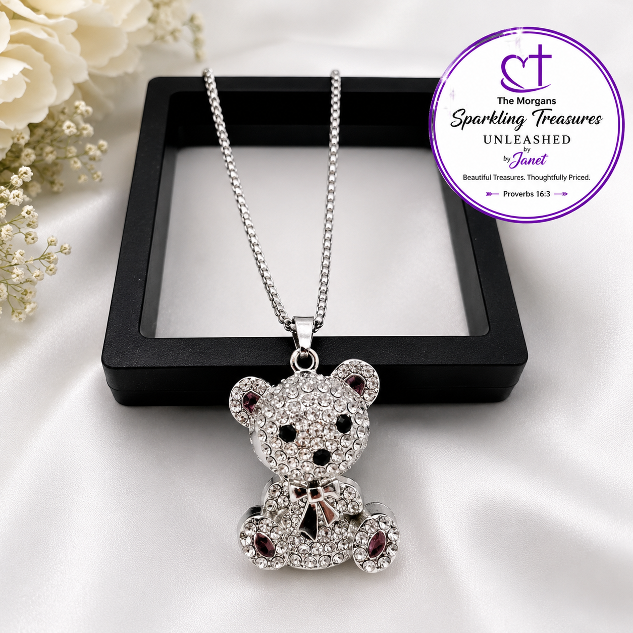 Sparkle Snuggles™ Teddy Pendant Necklace