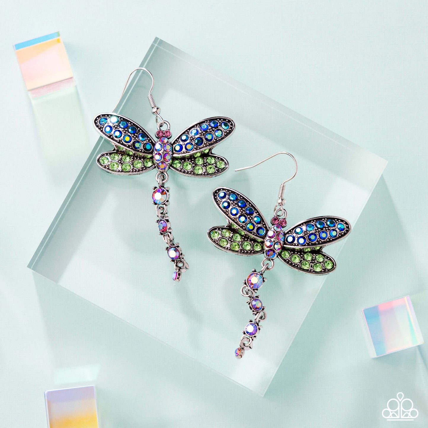 Hey, I Heard You Were A Wild One - Green Paparazzi Earrings Accessories,Dragonfly,earrings,Green,Multicolor,Silver Accents