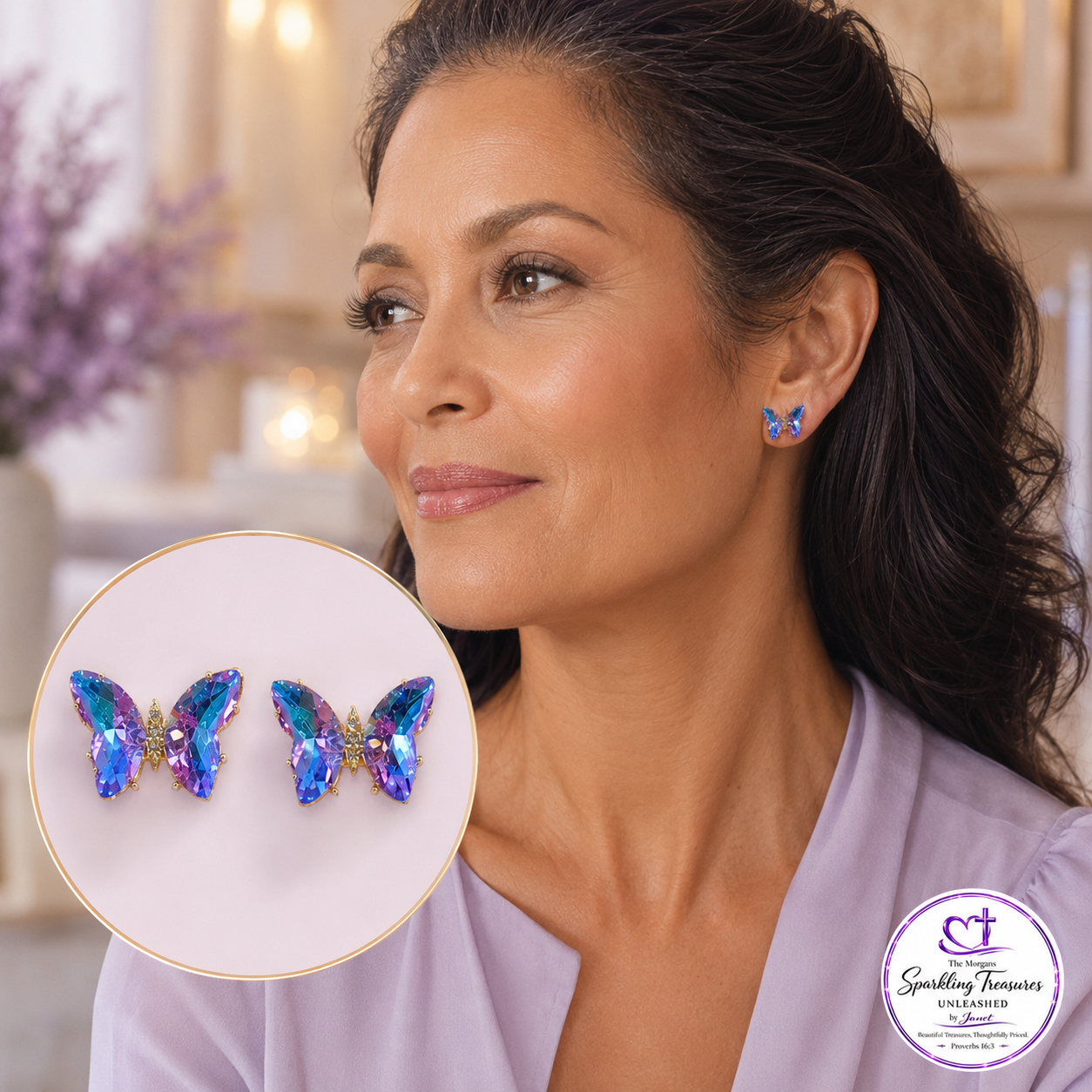 Prism Wings™ Iridescent Purple Butterfly Post Earrings
