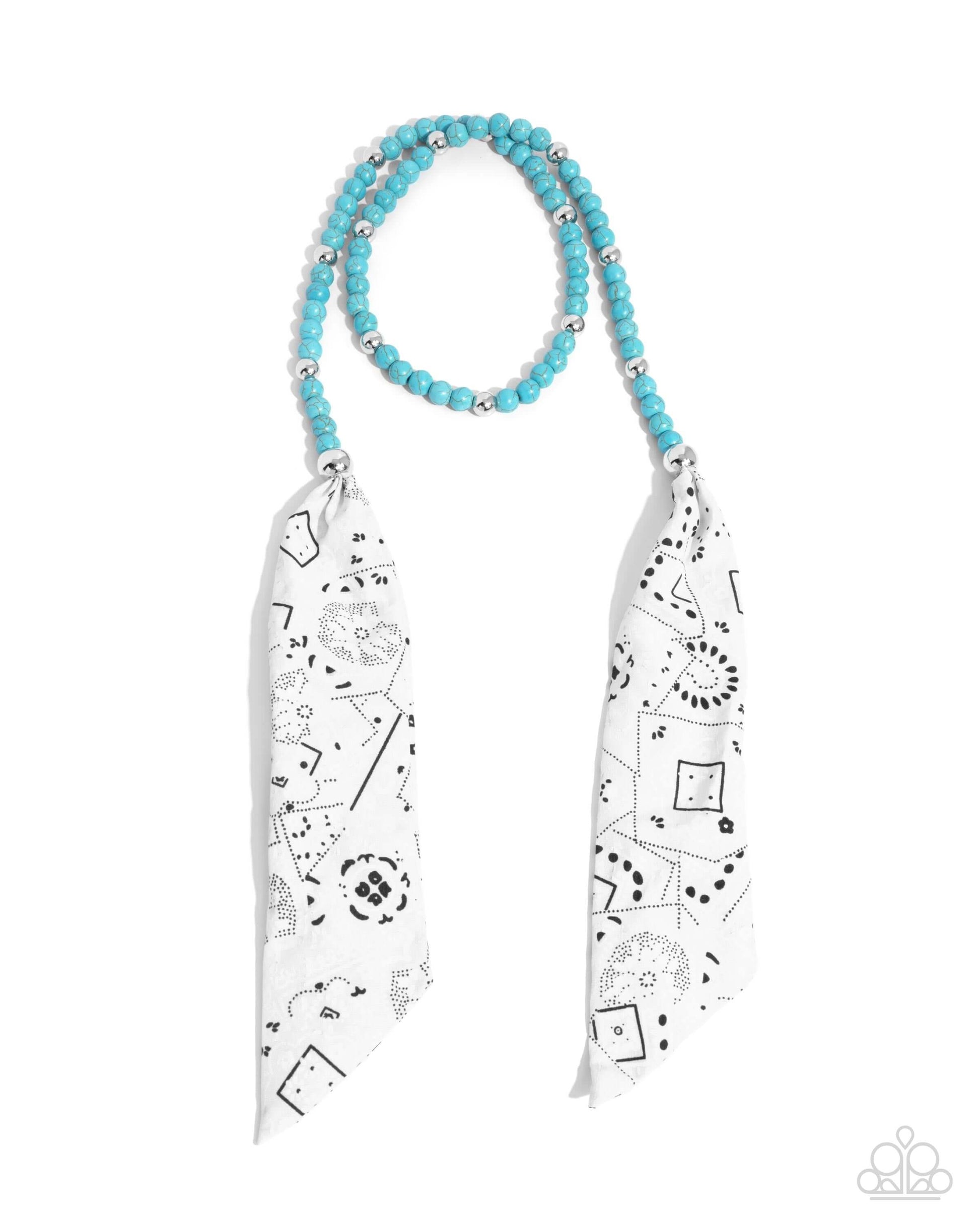 Bandana Ballad - Blue Paparazzi Scarf Necklace Accessories,Bandana,Long Necklace,Necklace,Scarf,Short Necklace,Turquoise