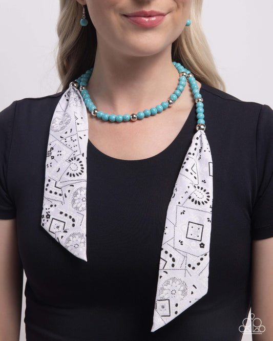 Bandana Ballad - Blue Paparazzi Scarf Necklace Accessories,Bandana,Long Necklace,Necklace,Scarf,Short Necklace,Turquoise