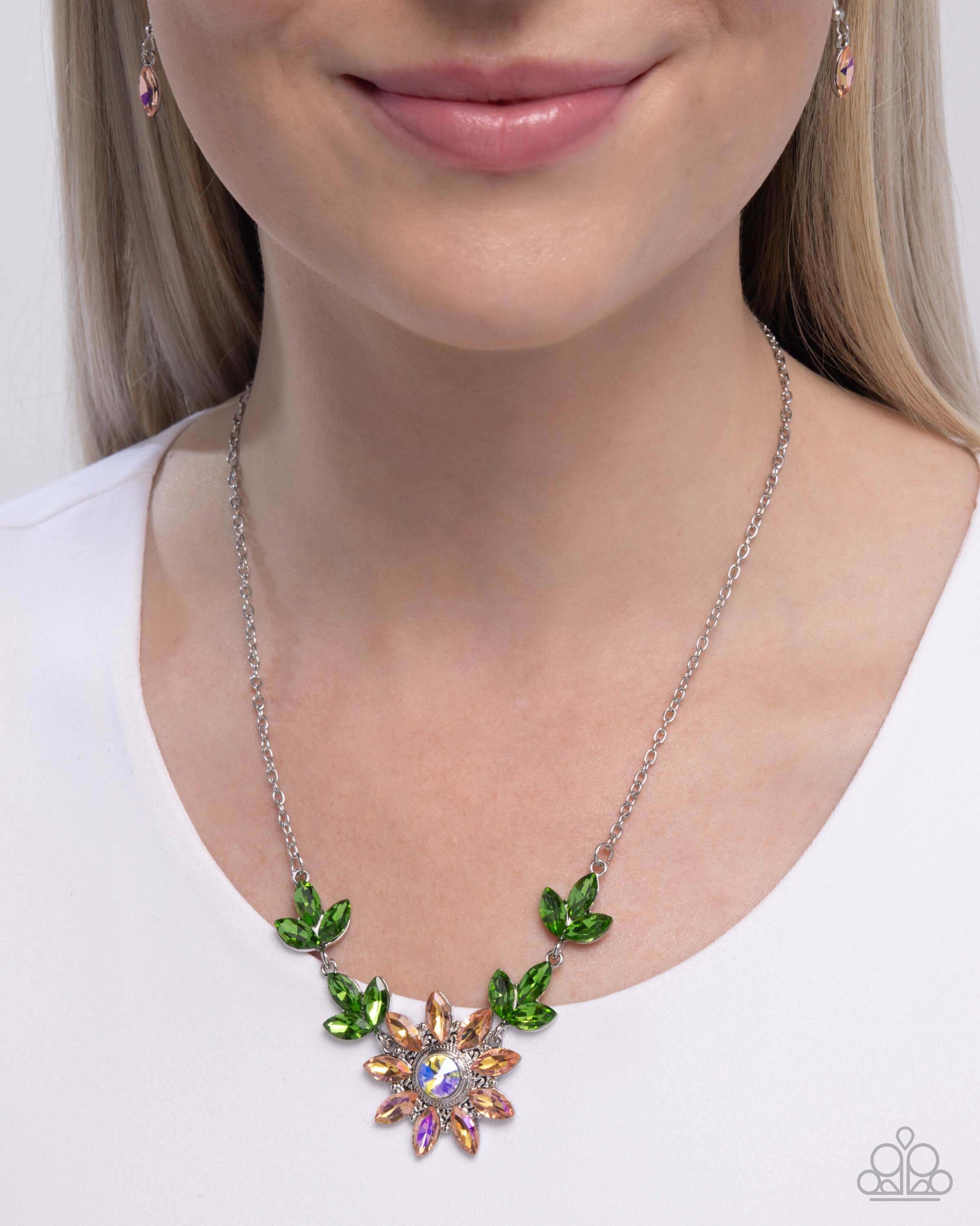 Blossoming Baseline - Orange Paparazzi Necklace Accessories,Necklace,Orange,Short Necklace,Silver Accents