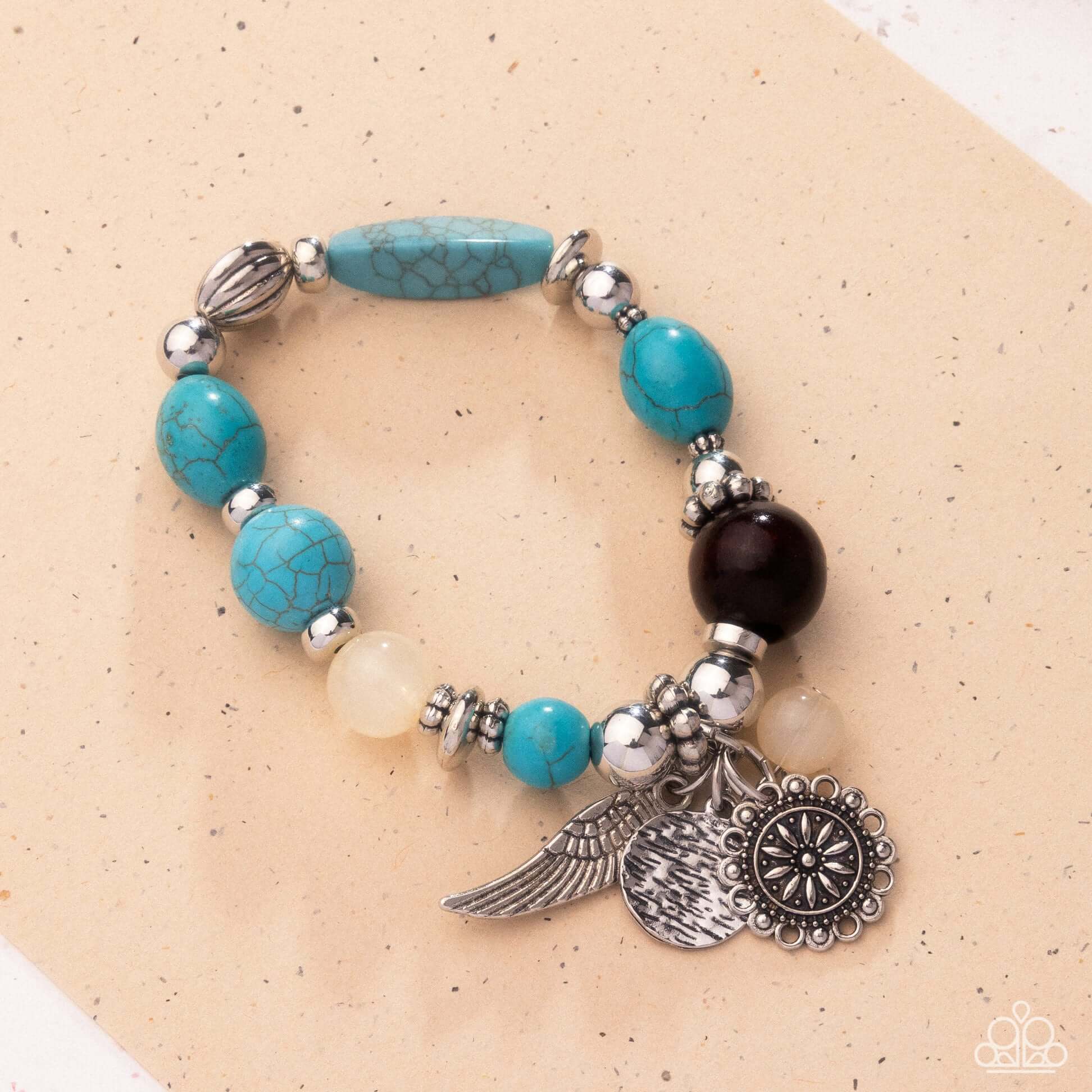 Earthy Eclecticism - Blue Paparazzi Bracelet Accessories,Blue,Bracelet,Charms,Silver Accents,Turquoise