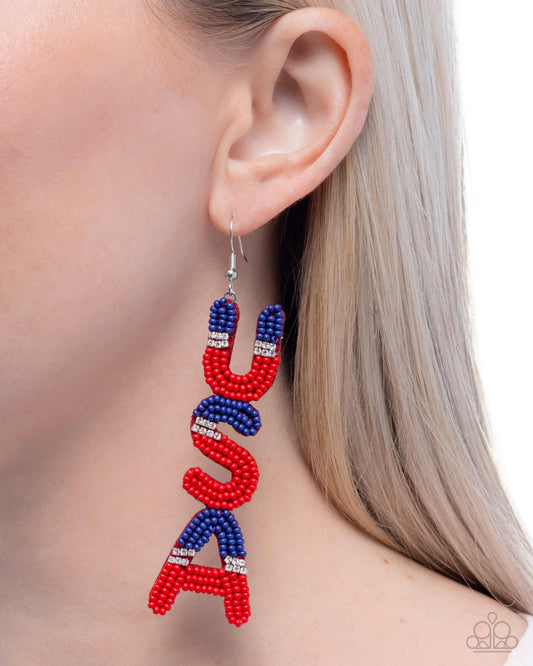 Pampered Patriot - Multi USA Paparazzi Earrings Accessories,Blue,earrings,INDEPENDENCE DAY,Multicolor,Red