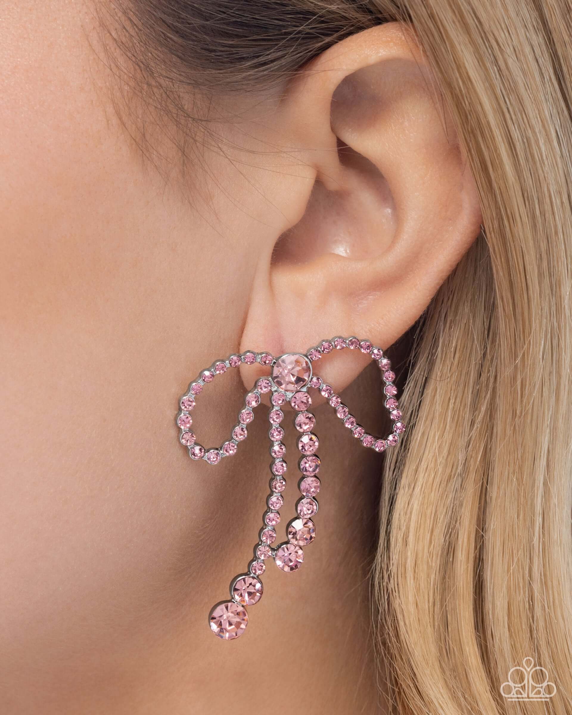 Black Tie Bow - Pink Paparazzi Earrings Accessories,Bow,earrings,Pink,Post