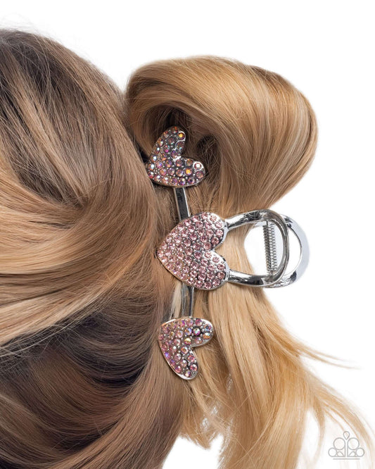 Romantic Rampage - Pink Paparazzi Hair Clip Hearts Accessories,Hair Clips,Hearts,Multicolor,Pink,Silver Accents