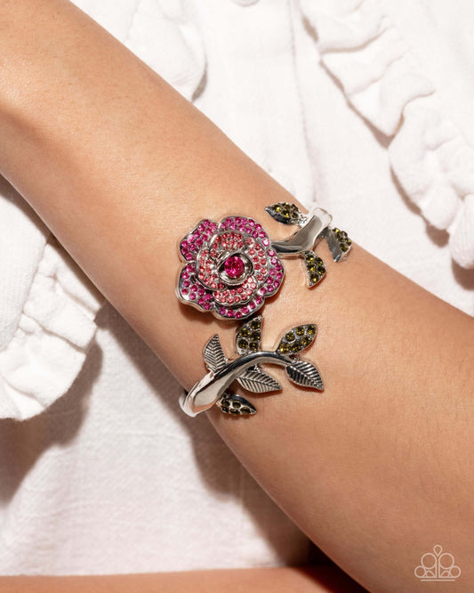 Bewitching Belle - Pink Paparazzi Life of the Party Bracelet Accessories,Bracelet,Floral,hinge closure,Life of the Party Exclusive,Pink