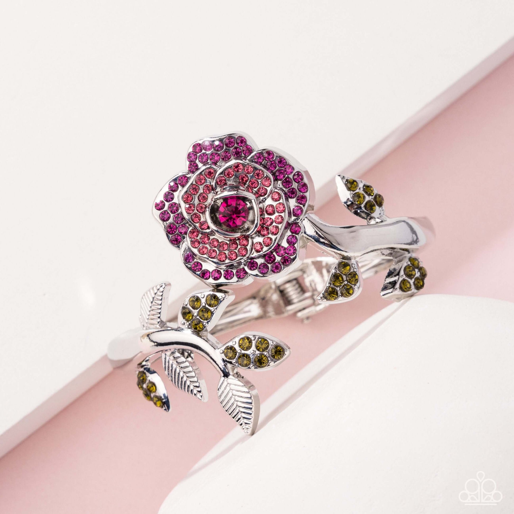 Bewitching Belle - Pink Paparazzi Life of the Party Bracelet Accessories,Bracelet,Floral,hinge closure,Life of the Party Exclusive,Pink