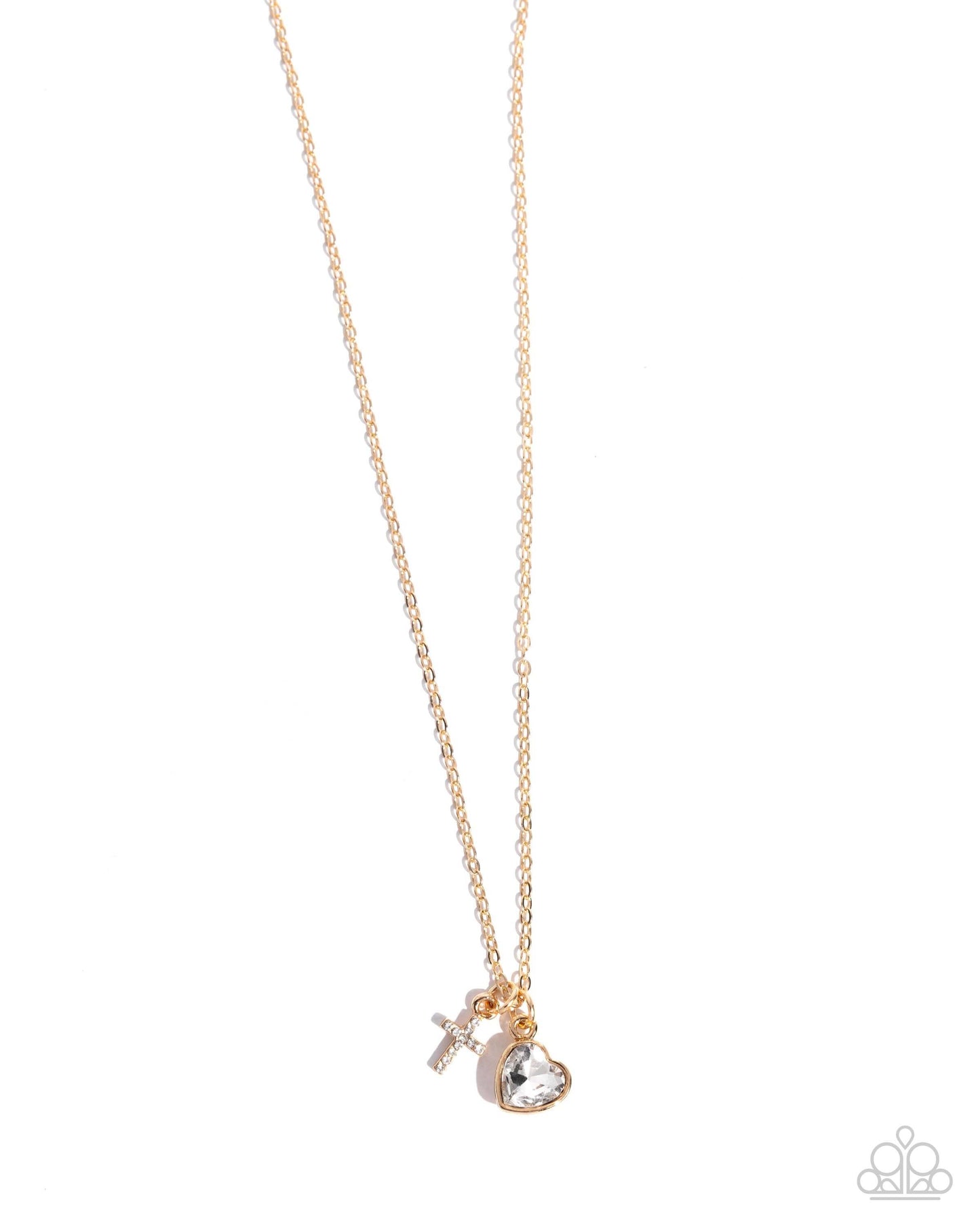 Blessed Brilliance - Gold Paparazzi Cross Necklace Accessories,Cross,Gold,Hearts,Necklace,Short Necklace