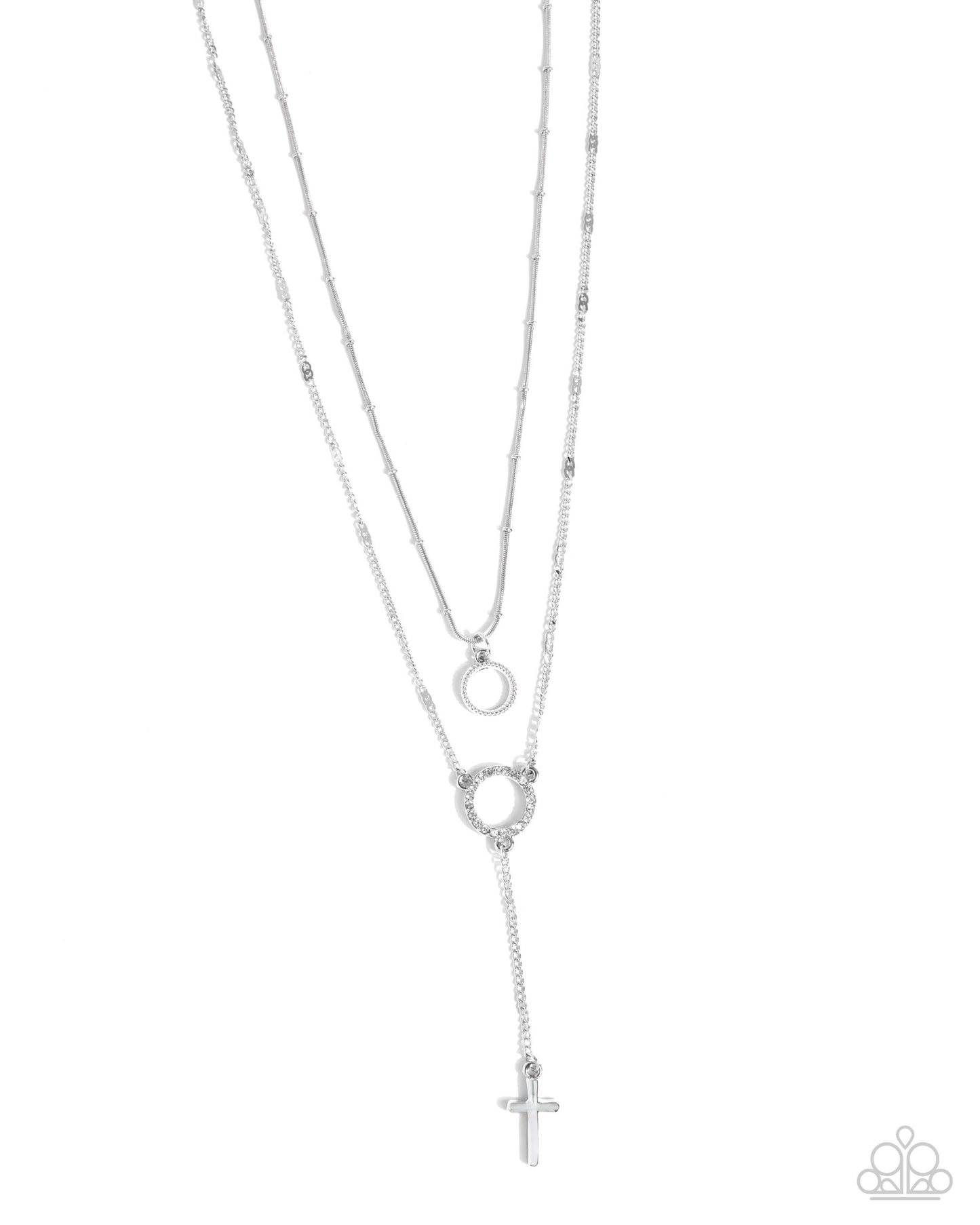 Faithfully Fierce - White Paparazzi Cross Necklace Accessories,Cross,Faith,Necklace,Short Necklace,Silver,White,White rhinestones