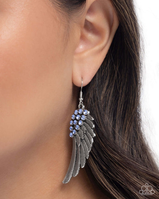 Angelic Abundance - Blue Paparazzi Angel Wing Earrings Accessories,Angel Wings,Blue,earrings,Faith,Silver Accents