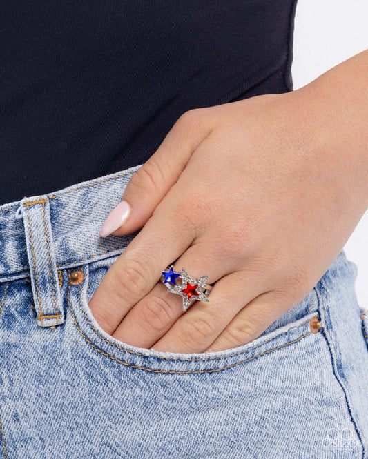 I Pledge Allegiance to the Stars - Multi Paparazzi Ring Accessories,Blue,Dainty Band Ring,Red,Ring,Silver Accents,Stars