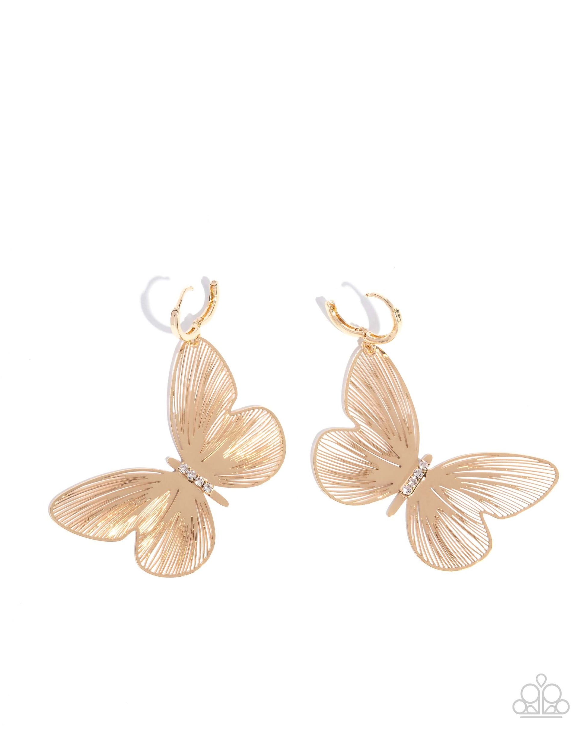 Fluttering Folk - Gold Paparazzi Butterfly Earrings Accessories,earrings,Gold,hinge closure,Tiny Hoops